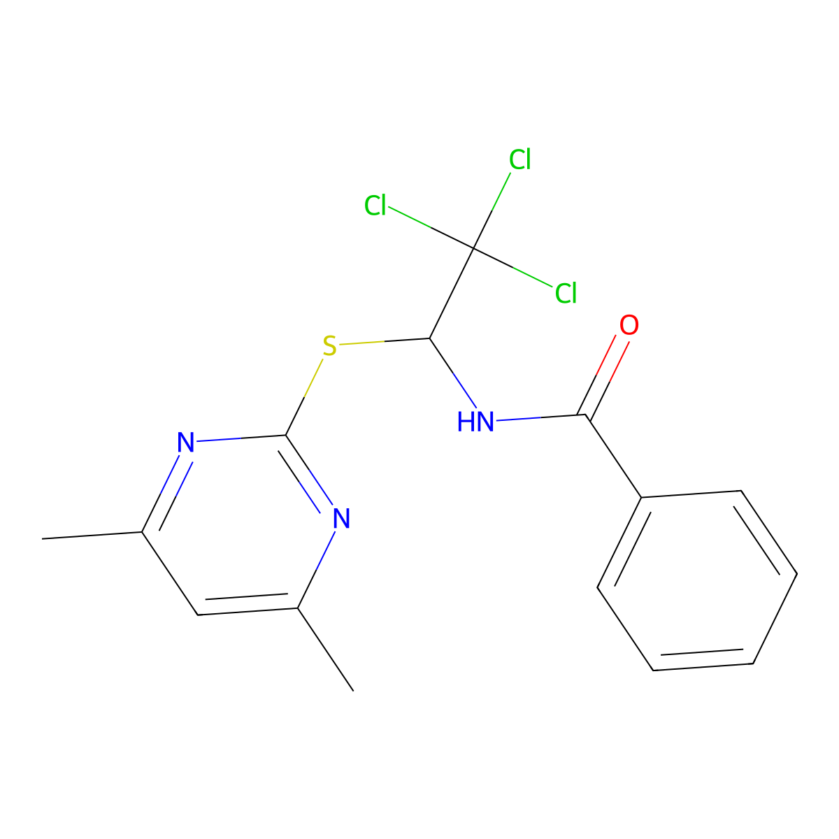 N-[1-(4,6-dimethylpyrimidin-2-ylthio)-2,2,2-trichloroethyl]benzamide molecular structure, CAS 325479-34-3