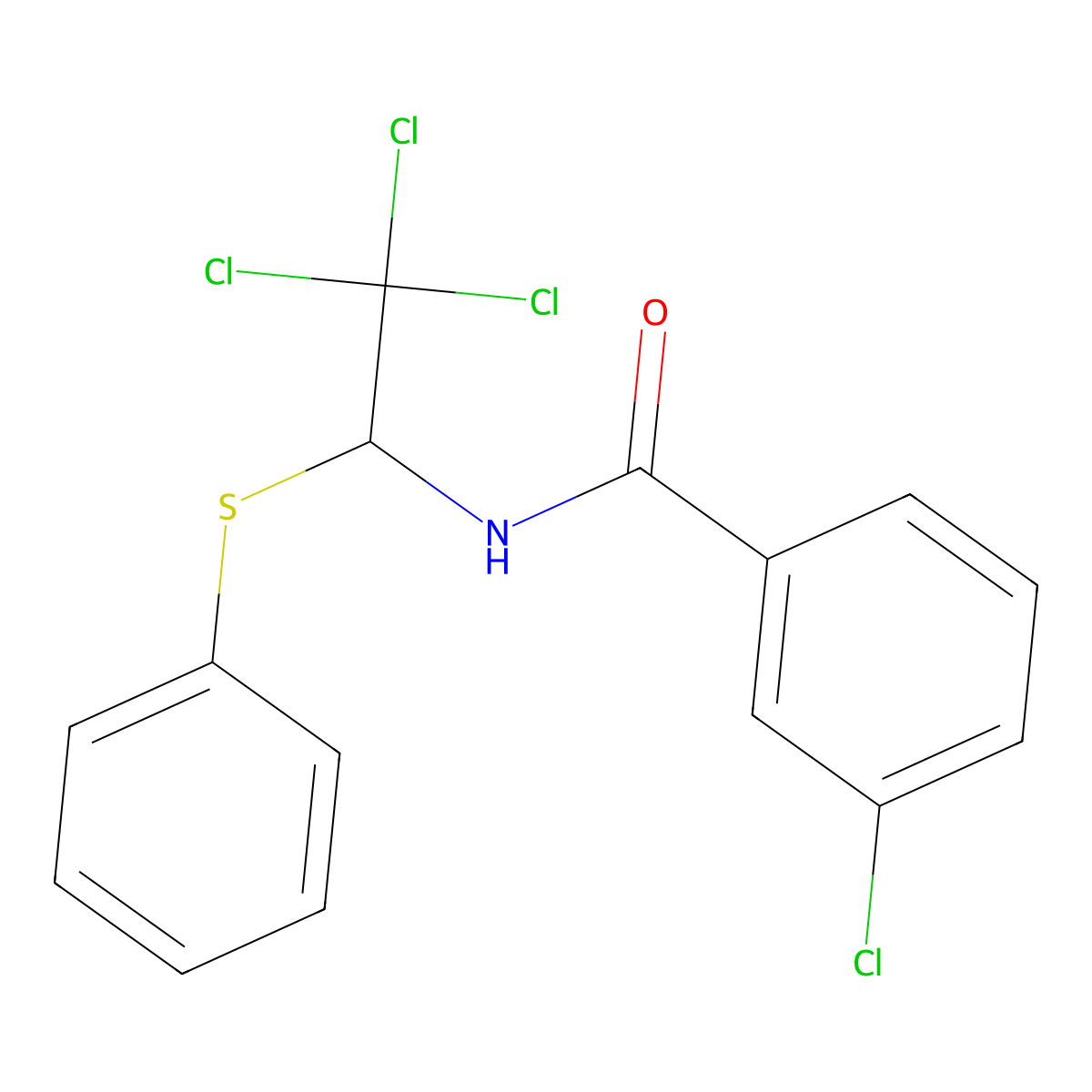 3-chloro-N-(2,2,2-trichloro-1-phenylsulfanylethyl)benzamide molecular structure, CAS 325479-82-1