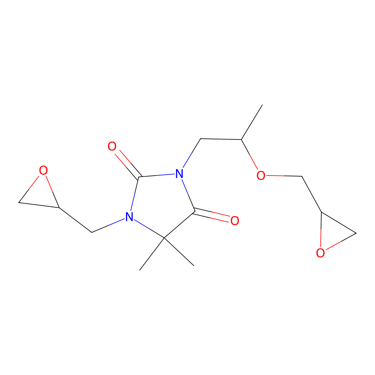 2,4-Imidazolidinedione, 5,5-dimethyl-3-[2-(2-oxiranylmethoxy)propyl]-1-(2-oxiranylmethyl)- molecular structure, CAS 32568-89-1