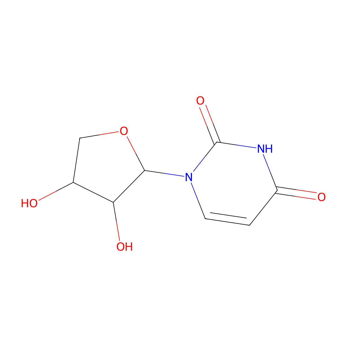 1-((2R,3R,4S)-3,4-Dihydroxytetrahydrofuran-2-yl)pyrimidine-2,4(1H,3H)-dione molecular structure, CAS 325683-85-0