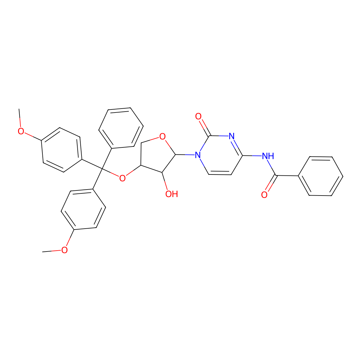 N-(1-(4-(Bis(4-methoxyphenyl)(phenyl)methoxy)-3-hydroxytetrahydrofuran-2-yl)-2-oxo-1,2-dihydropyrimidin-4-yl)benzamide molecular structure, CAS 325683-91-8