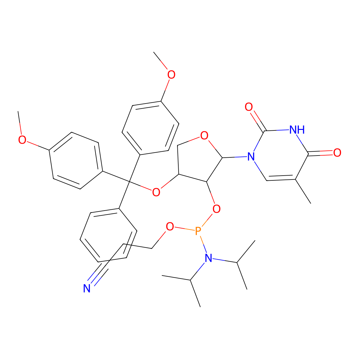 DMTr-TNA-5MeU amidite molecular structure, CAS 325683-94-1