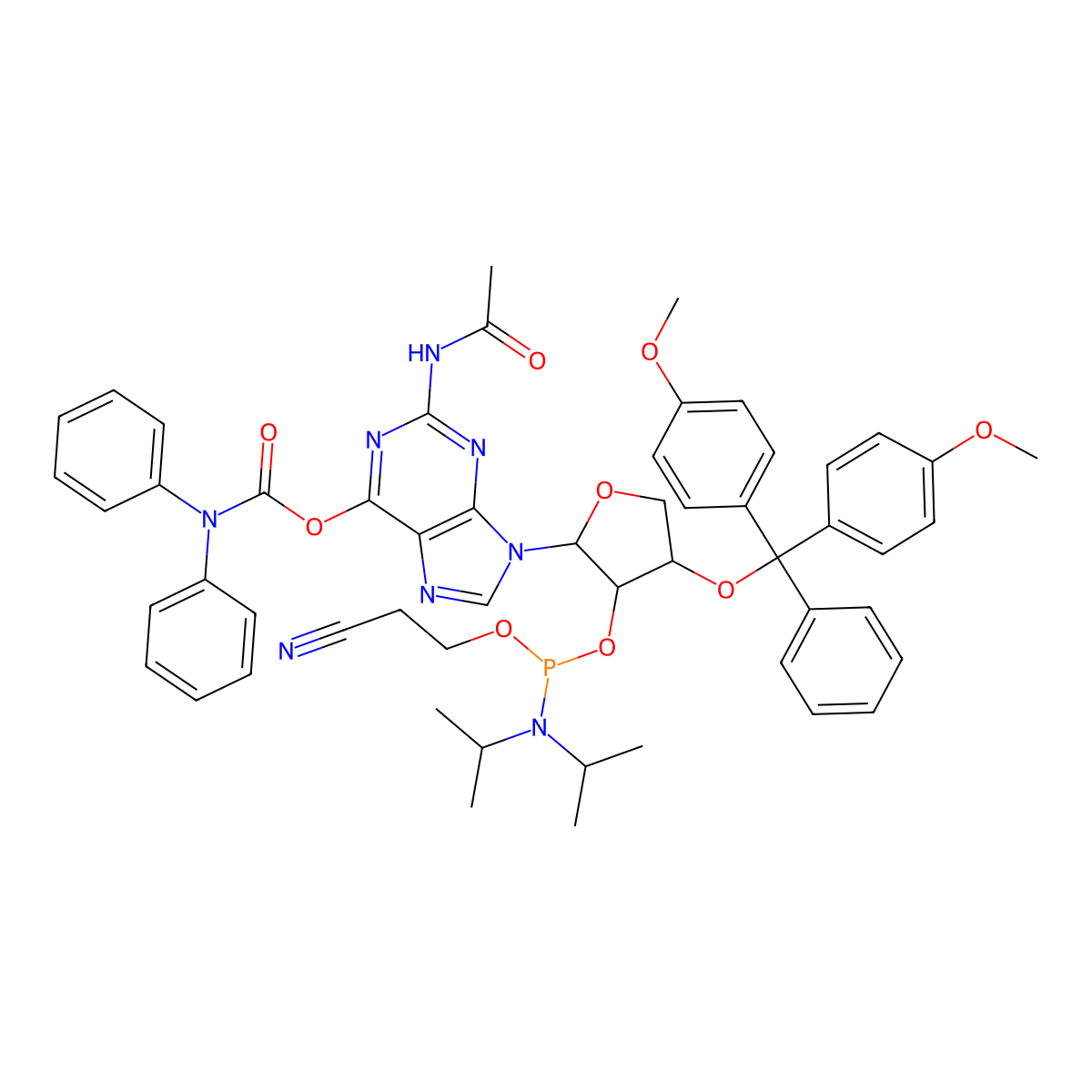 DMTr-TNA-G(O6-CONPh2)(N2Ac)-amidite molecular structure, CAS 325683-97-4