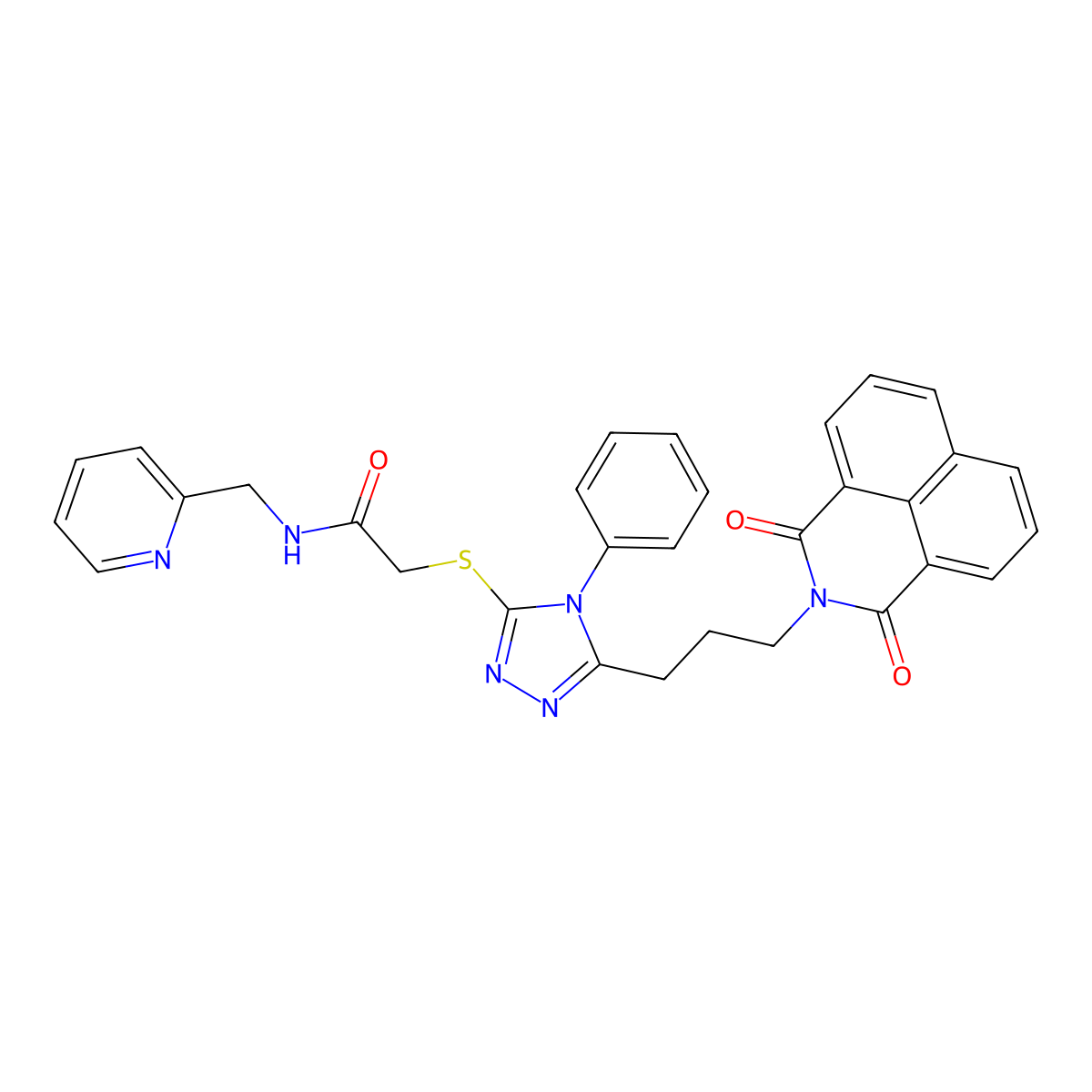 2-((5-(3-(1,3-dioxo-1H-benzo[de]isoquinolin-2(3H)-yl)propyl)-4-phenyl-4H-1,2,4-triazol-3-yl)thio)-N-(pyridin-2-ylmethyl)acetamide molecular structure, CAS 325693-07-0