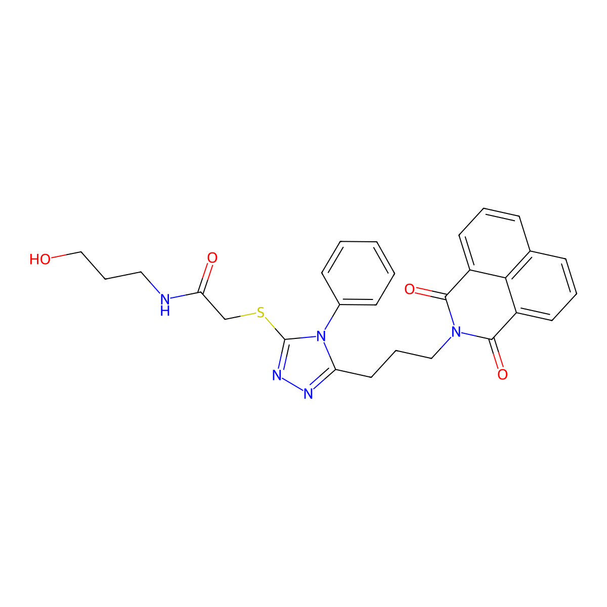 2-((5-(3-(1,3-dioxo-1H-benzo[de]isoquinolin-2(3H)-yl)propyl)-4-phenyl-4H-1,2,4-triazol-3-yl)thio)-N-(3-hydroxypropyl)acetamide molecular structure, CAS 325693-08-1