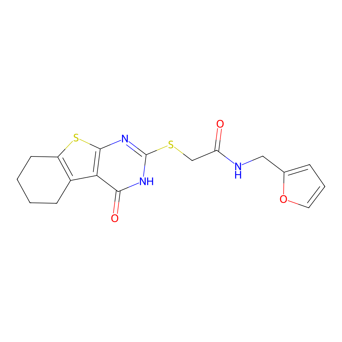 N-(furan-2-ylmethyl)-2-[(4-oxo-5,6,7,8-tetrahydro-3H-[1]benzothiolo[2,3-d]pyrimidin-2-yl)sulfanyl]acetamide molecular structure, CAS 325693-09-2