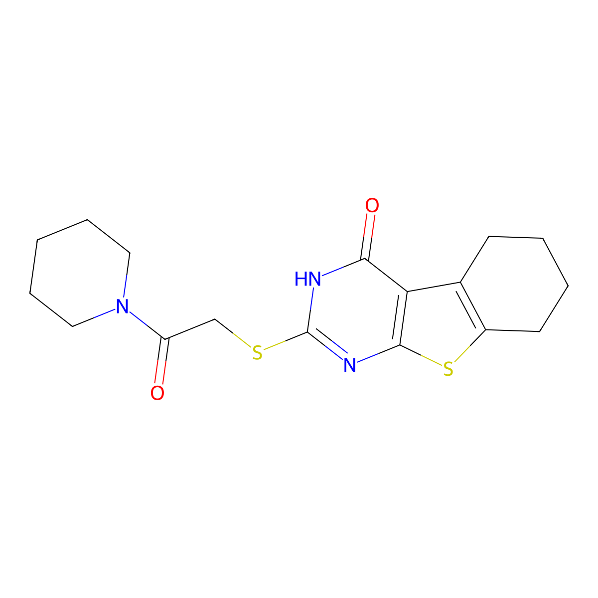 2-(2-oxo-2-piperidin-1-ylethyl)sulfanyl-5,6,7,8-tetrahydro-3H-[1]benzothiolo[2,3-d]pyrimidin-4-one molecular structure, CAS 325693-13-8