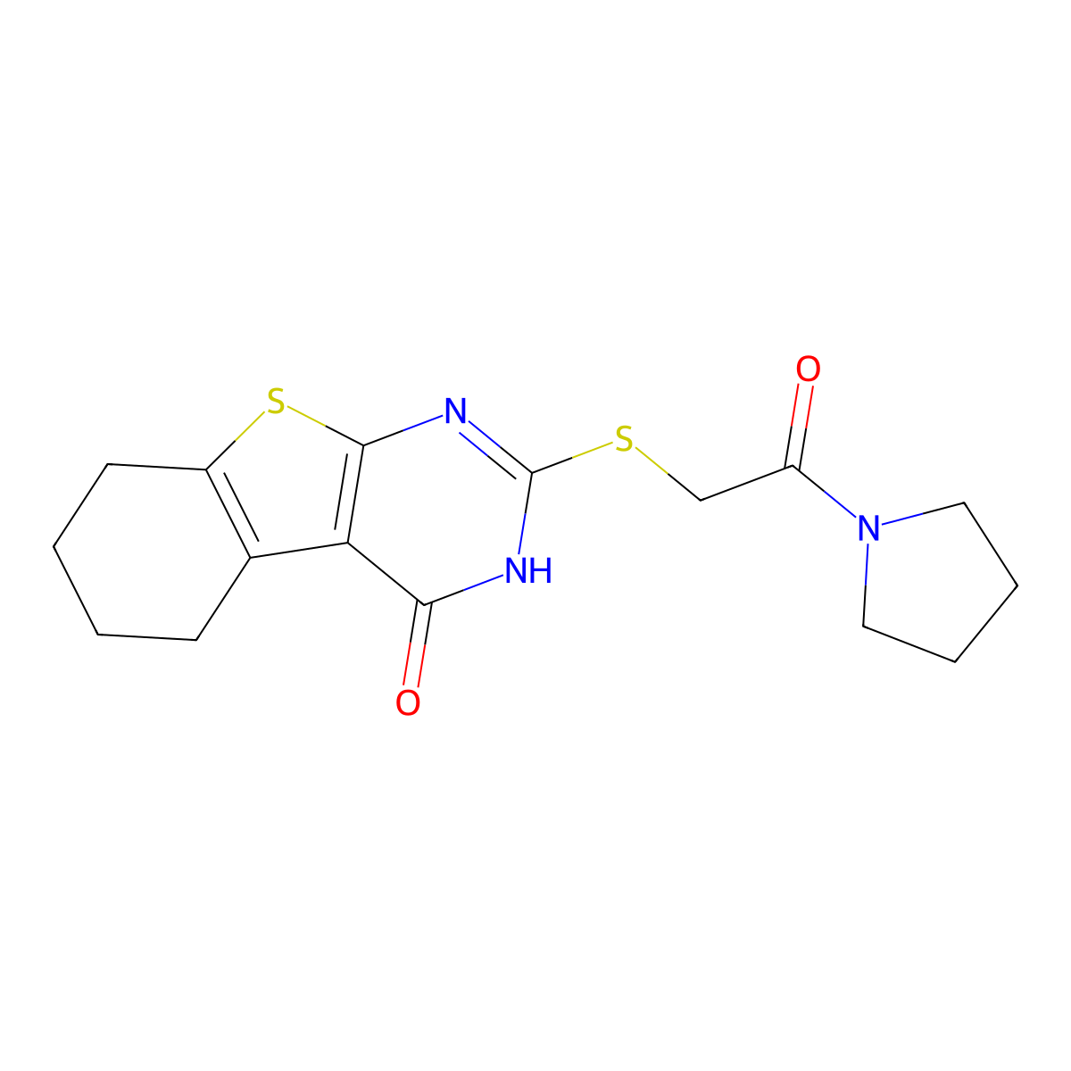 2-(2-oxo-2-pyrrolidin-1-ylethyl)sulfanyl-5,6,7,8-tetrahydro-3H-[1]benzothiolo[2,3-d]pyrimidin-4-one molecular structure, CAS 325693-15-0