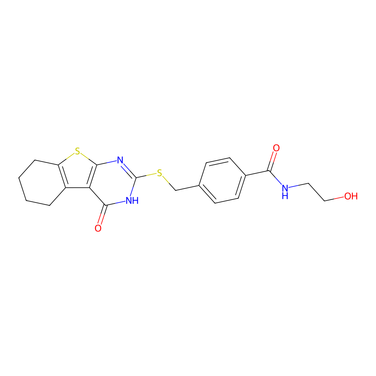N-(2-hydroxyethyl)-4-[({3-oxo-8-thia-4,6-diazatricyclo[7.4.0.0^{2,7}]trideca-1(9),2(7),5-trien-5-yl}sulfanyl)methyl]benzamide molecular structure, CAS 325693-16-1