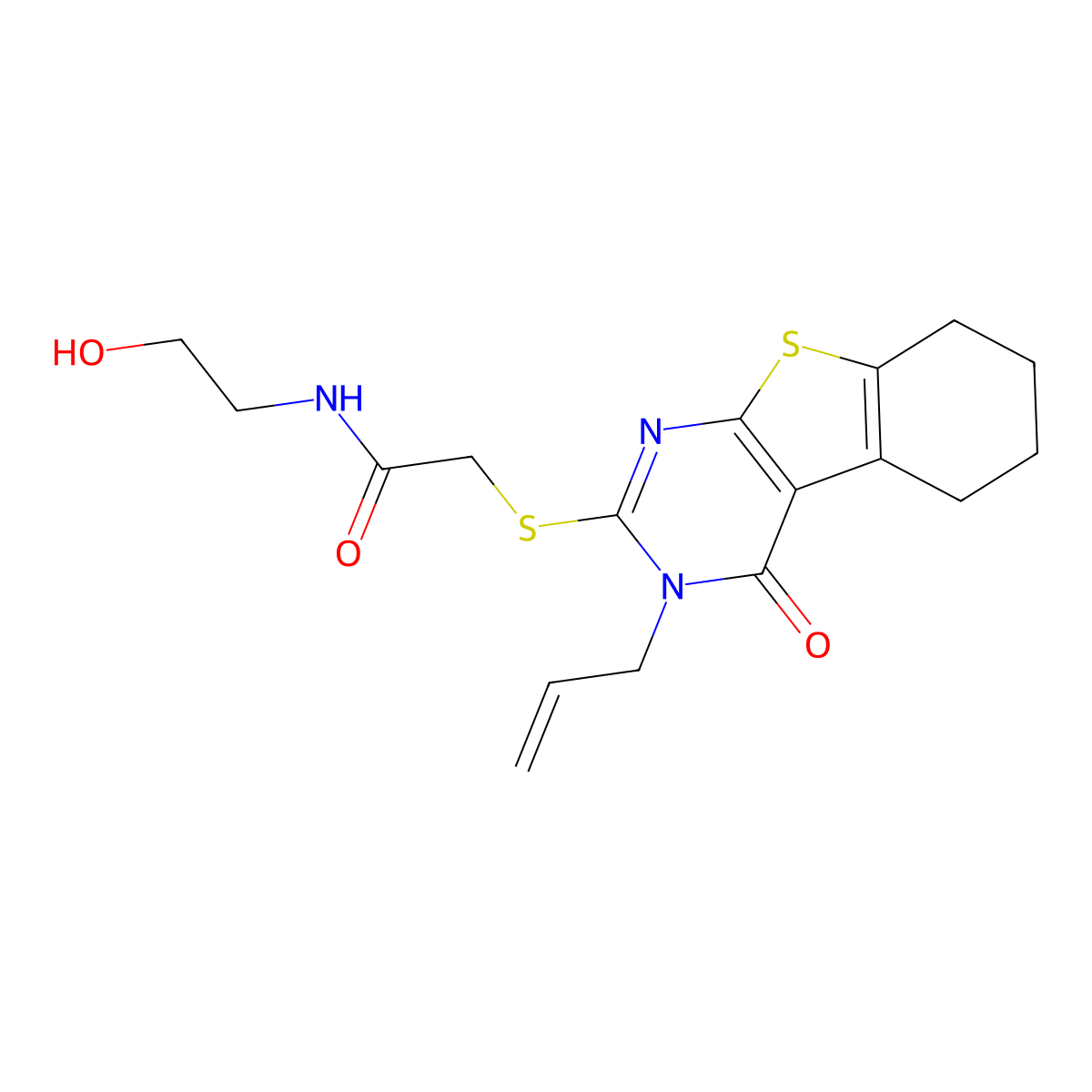 N-(2-hydroxyethyl)-2-[(4-oxo-3-prop-2-enyl-5,6,7,8-tetrahydro-[1]benzothiolo[2,3-d]pyrimidin-2-yl)sulfanyl]acetamide molecular structure, CAS 325693-19-4