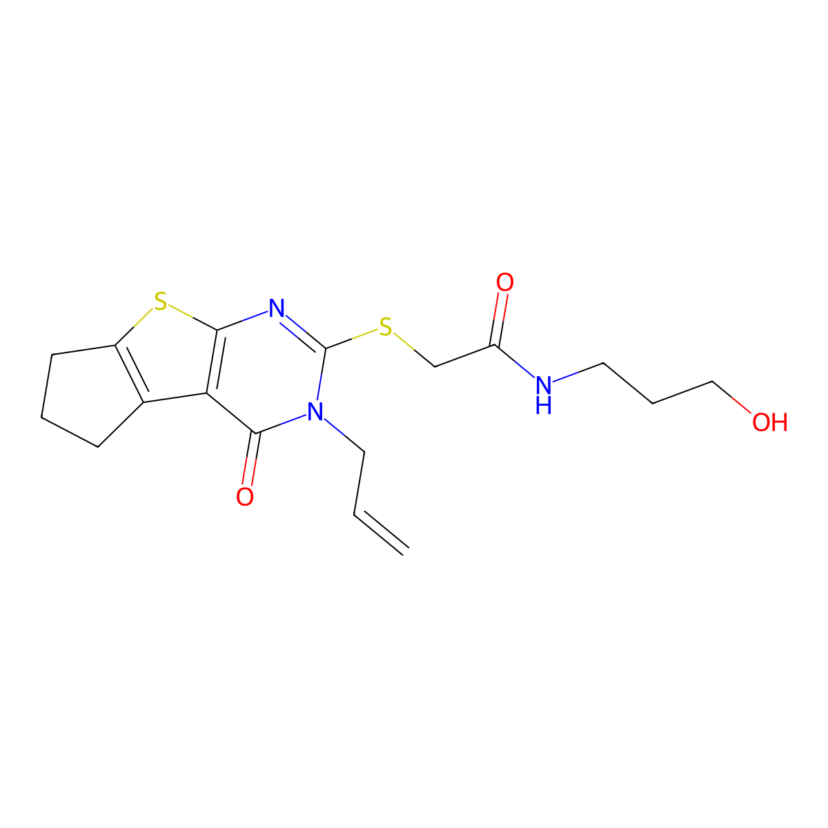 2-((3-allyl-4-oxo-4,5,6,7-tetrahydro-3H-cyclopenta[4,5]thieno[2,3-d]pyrimidin-2-yl)thio)-N-(3-hydroxypropyl)acetamide molecular structure, CAS 325693-26-3