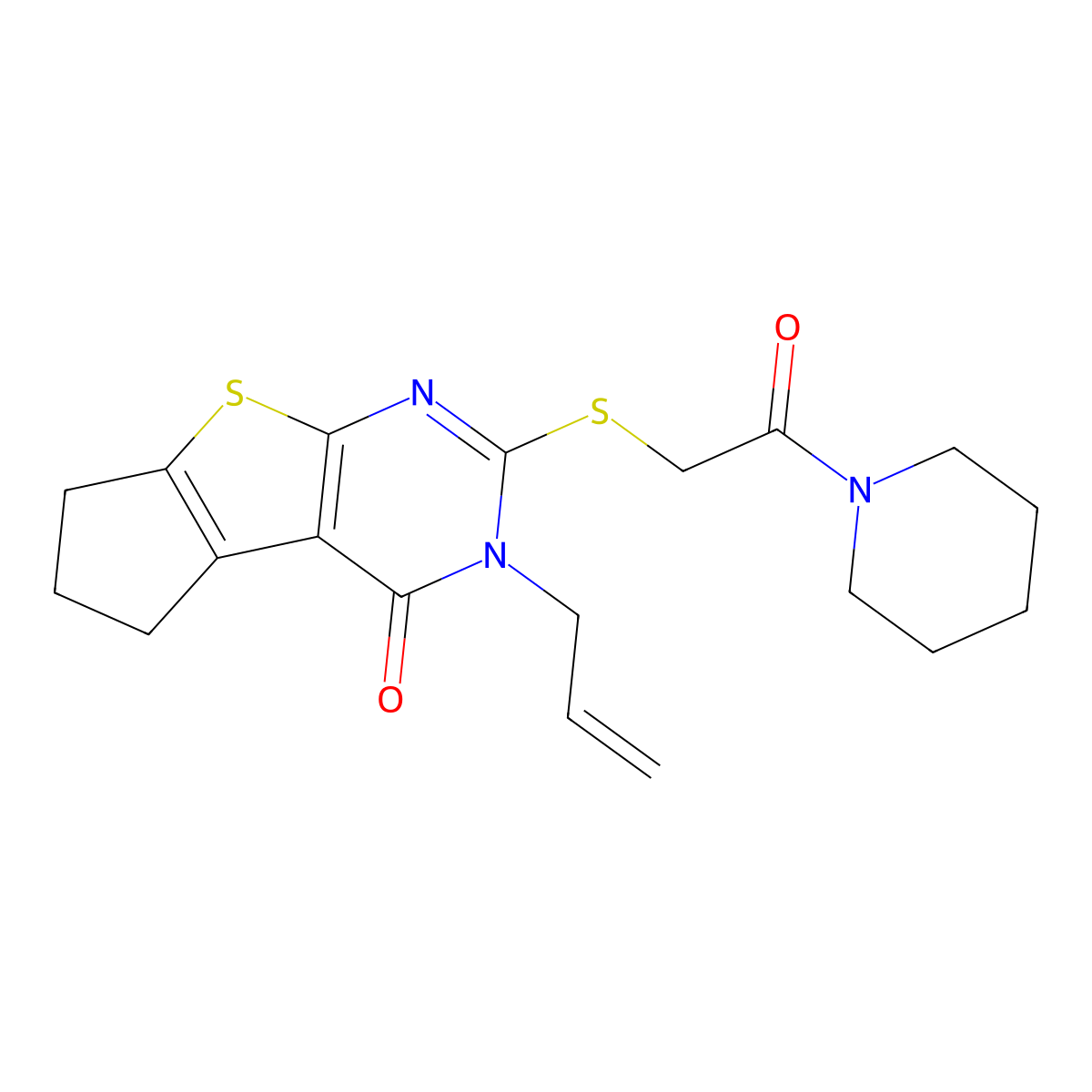 3-allyl-2-((2-oxo-2-(piperidin-1-yl)ethyl)thio)-6,7-dihydro-3H-cyclopenta[4,5]thieno[2,3-d]pyrimidin-4(5H)-one molecular structure, CAS 325693-27-4