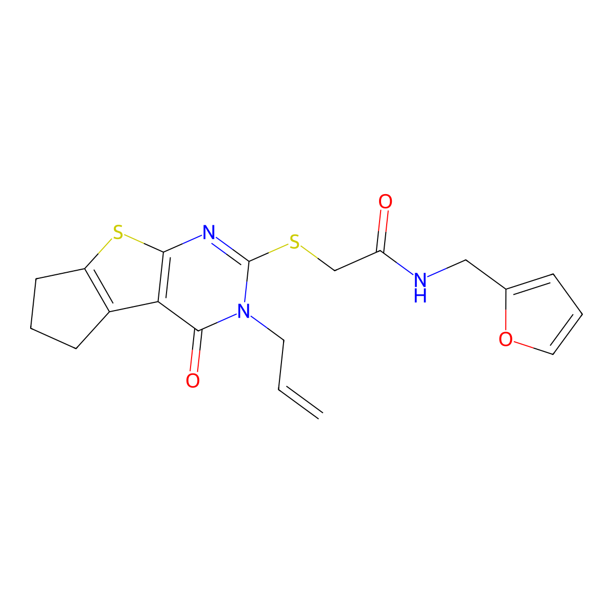 2-((3-allyl-4-oxo-4,5,6,7-tetrahydro-3H-cyclopenta[4,5]thieno[2,3-d]pyrimidin-2-yl)thio)-N-(furan-2-ylmethyl)acetamide molecular structure, CAS 325693-28-5