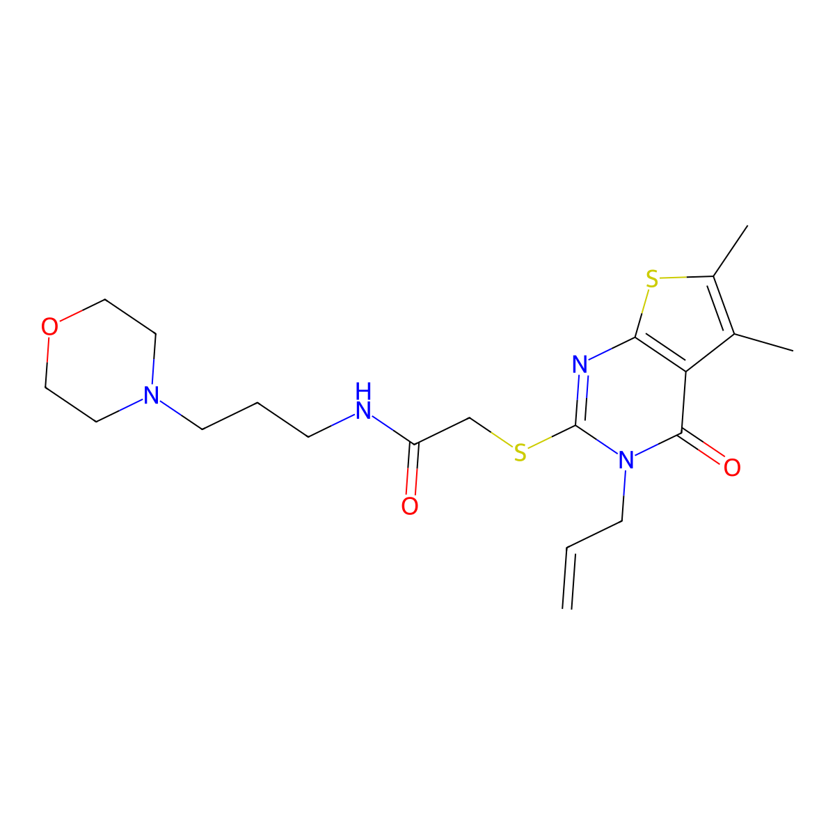 2-(5,6-dimethyl-4-oxo-3-prop-2-enylthieno[2,3-d]pyrimidin-2-yl)sulfanyl-N-(3-morpholin-4-ylpropyl)acetamide molecular structure, CAS 325693-31-0