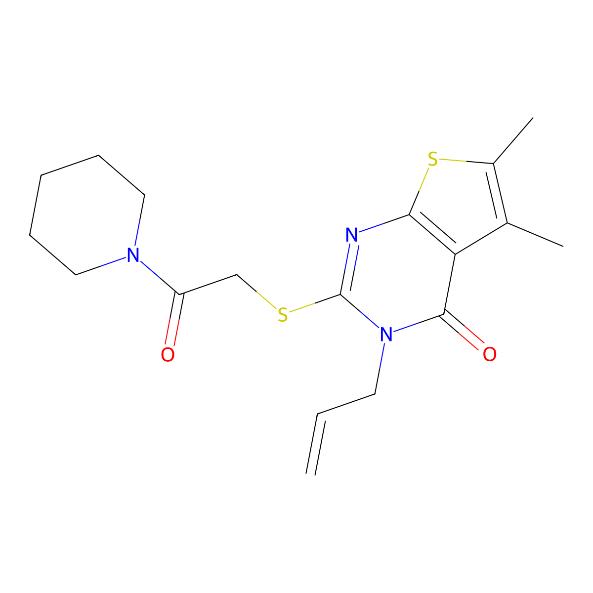 3-allyl-5,6-dimethyl-2-[(2-oxo-2-piperidin-1-ylethyl)thio]thieno[2,3-d]pyrimidin-4(3H)-one molecular structure, CAS 325693-34-3
