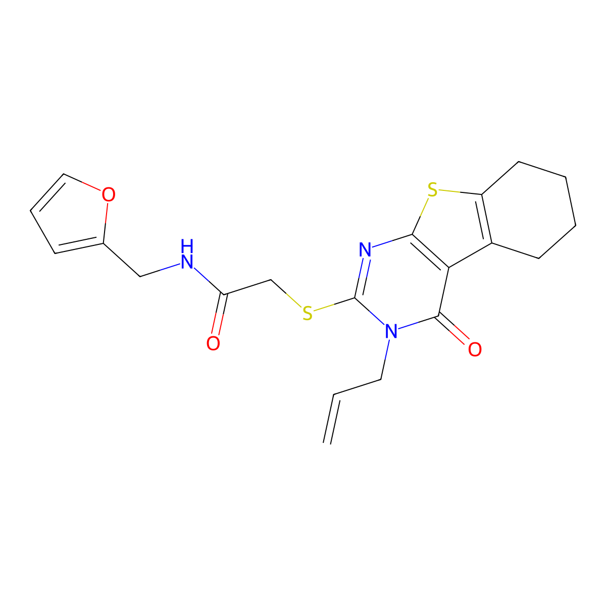 2-[(3-allyl-4-oxo-3,4,5,6,7,8-hexahydro[1]benzothieno[2,3-d]pyrimidin-2-yl)thio]-N-(2-furylmethyl)acetamide molecular structure, CAS 325693-36-5
