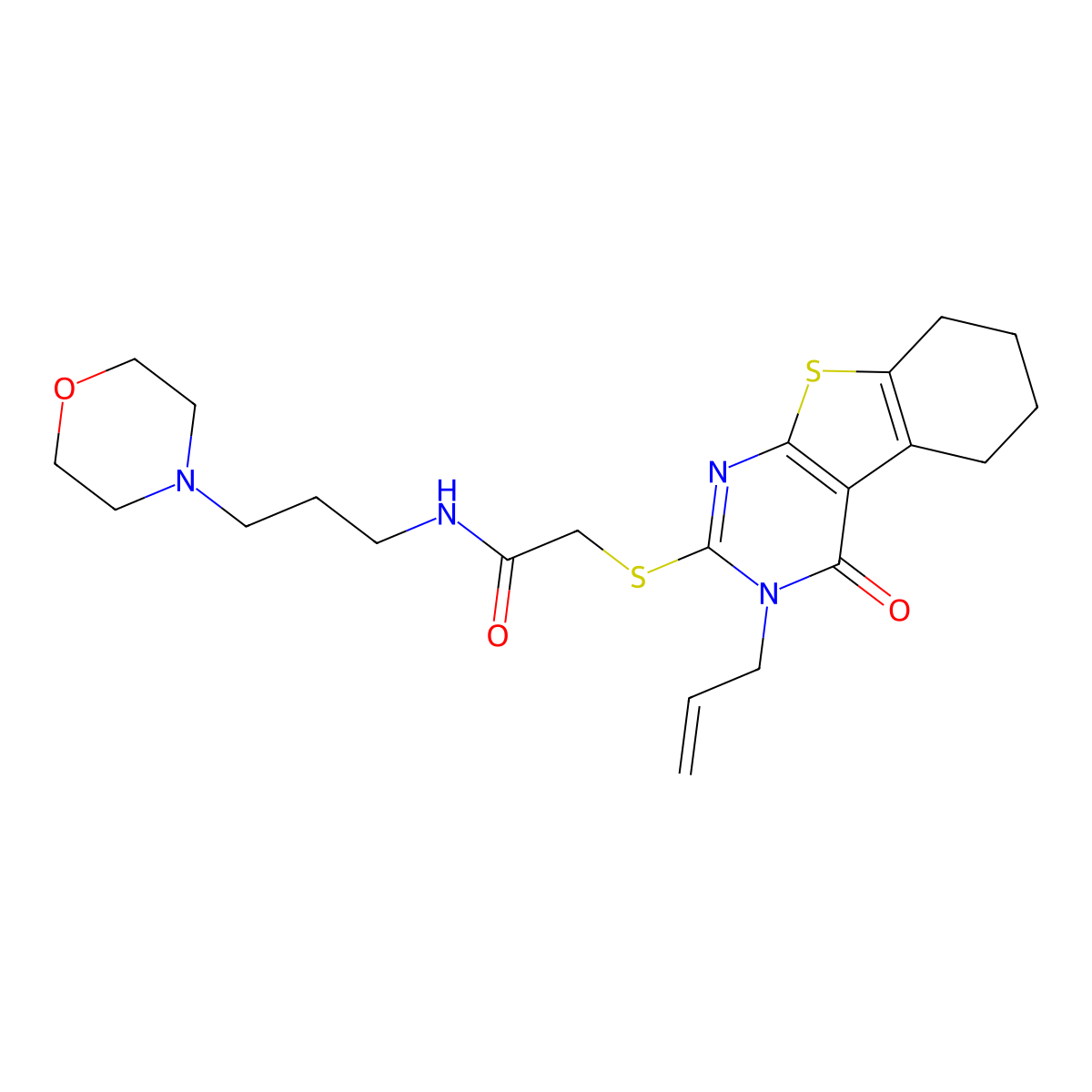 N-(3-morpholin-4-ylpropyl)-2-[(4-oxo-3-prop-2-enyl-5,6,7,8-tetrahydro-[1]benzothiolo[2,3-d]pyrimidin-2-yl)sulfanyl]acetamide molecular structure, CAS 325693-37-6