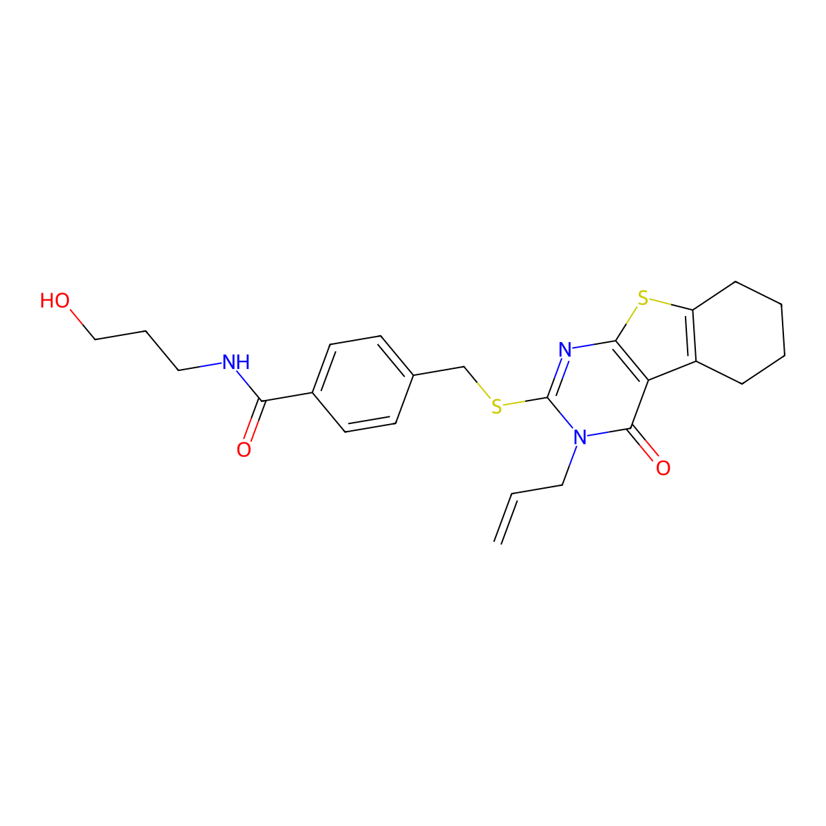 N-(3-hydroxypropyl)-4-[(4-oxo-3-prop-2-enyl-5,6,7,8-tetrahydro-[1]benzothiolo[2,3-d]pyrimidin-2-yl)sulfanylmethyl]benzamide molecular structure, CAS 325693-38-7