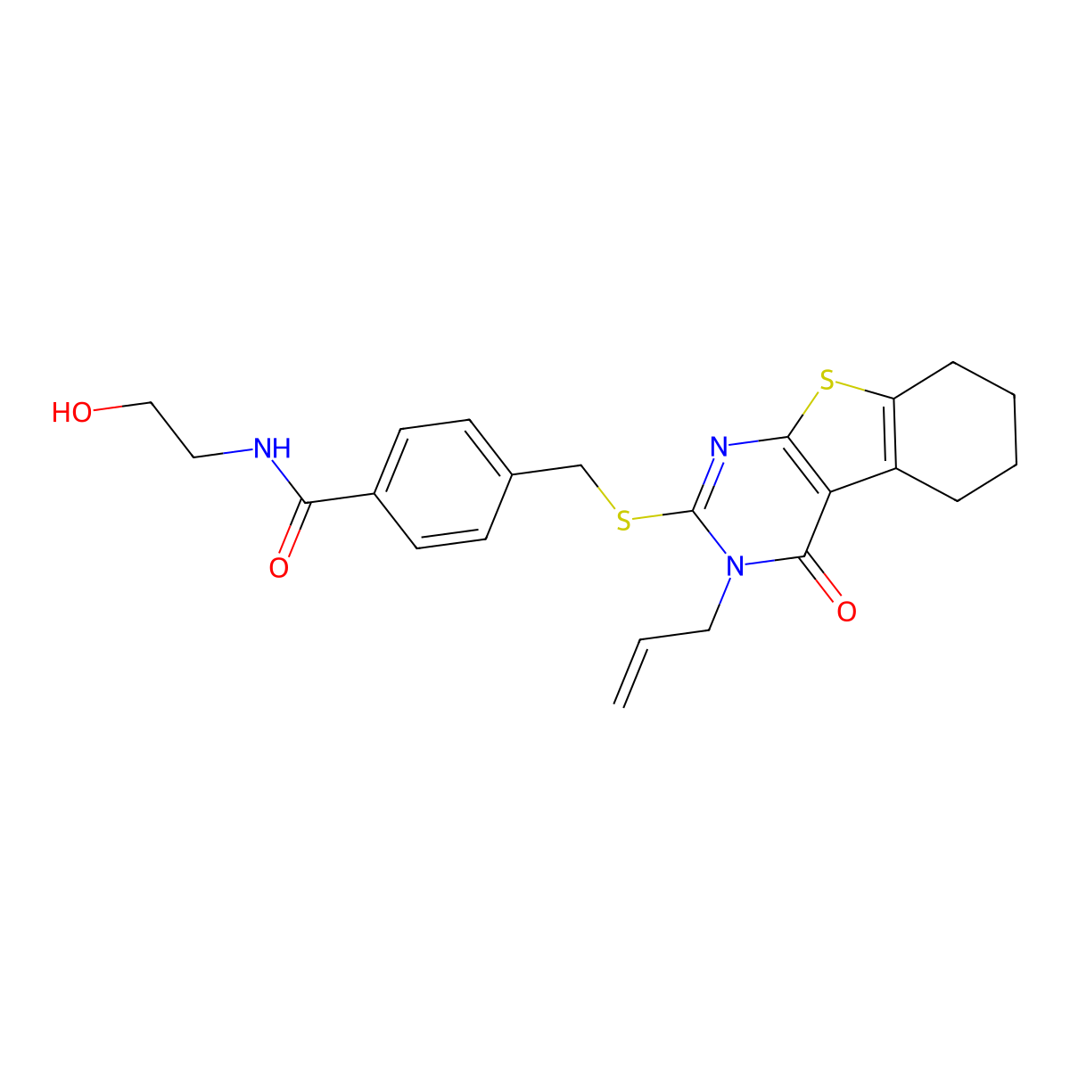 N-(2-hydroxyethyl){4-[(4-oxo-3-prop-2-enyl(3,5,6,7,8-pentahydrobenzo[b]thiophe no[2,3-d]pyrimidin-2-ylthio))methyl]phenyl}carboxamide molecular structure, CAS 325693-39-8