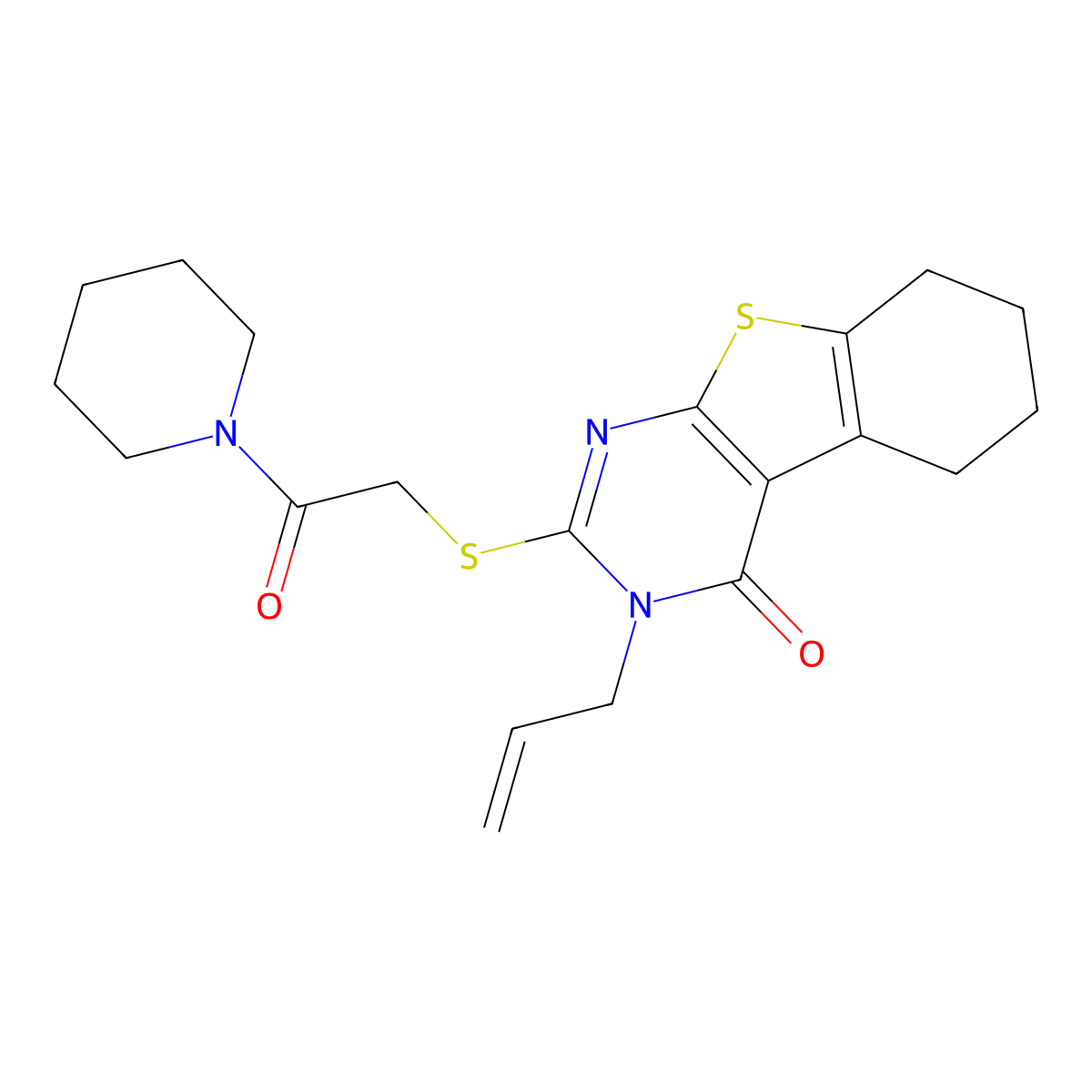 2-(2-Oxo-2-piperidin-1-ylethyl)sulfanyl-3-prop-2-enyl-5,6,7,8-tetrahydro-[1]benzothiolo[2,3-d]pyrimidin-4-one molecular structure, CAS 325693-40-1