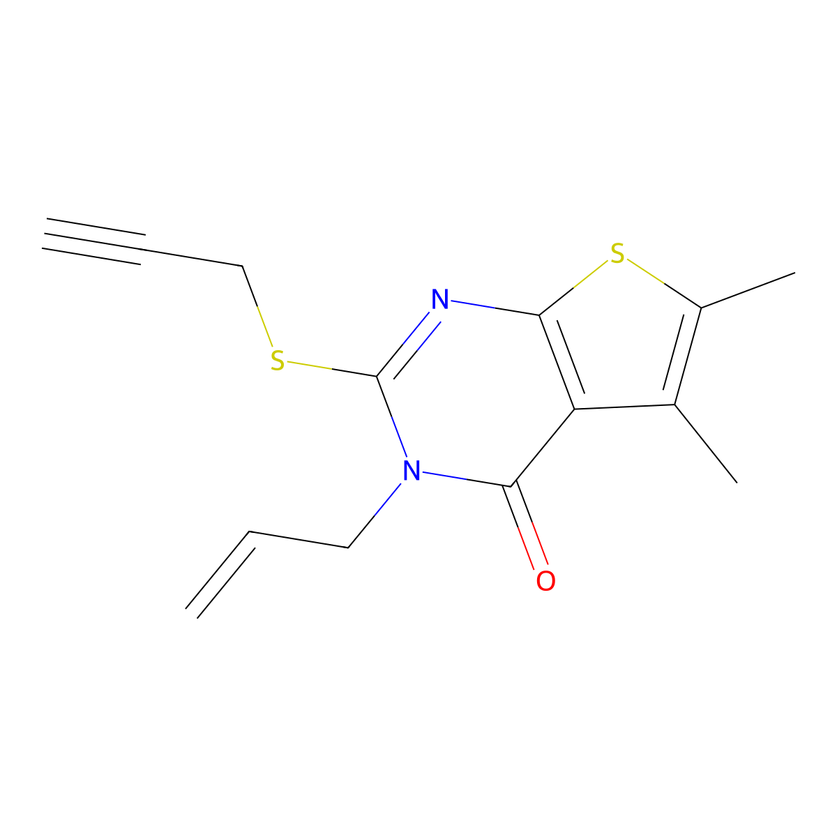 5,6-Dimethyl-3-prop-2-enyl-2-prop-2-ynylsulfanylthieno[2,3-d]pyrimidin-4-one molecular structure, CAS 325693-41-2