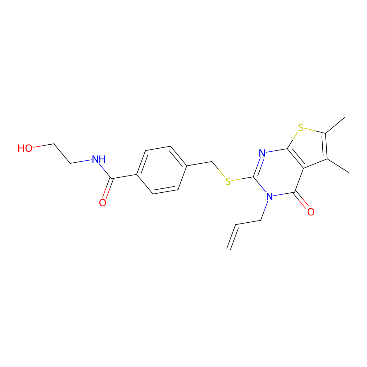 4-[(5,6-dimethyl-4-oxo-3-prop-2-enylthieno[2,3-d]pyrimidin-2-yl)sulfanylmethyl]-N-(2-hydroxyethyl)benzamide molecular structure, CAS 325693-42-3
