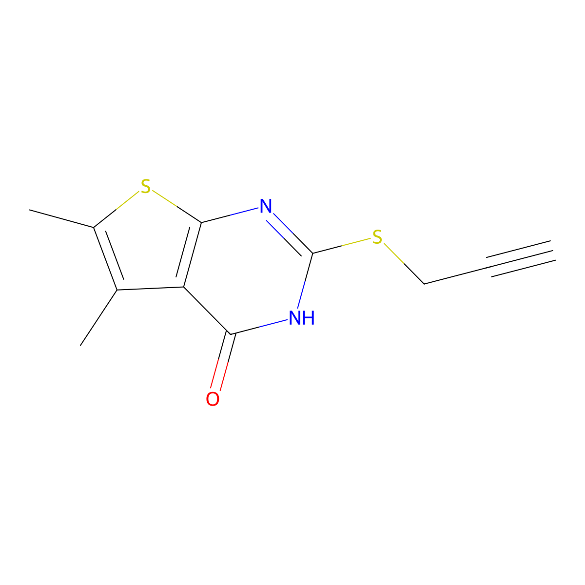 5,6-Dimethyl-2-prop-2-ynylsulfanyl-3H-thieno[2,3-d]pyrimidin-4-one molecular structure, CAS 325693-49-0