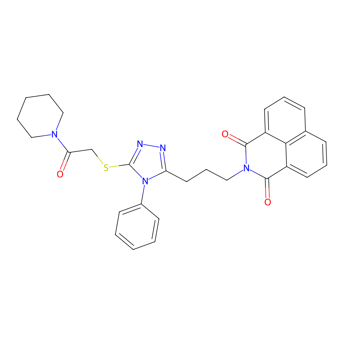 2-[3-[5-(2-Oxo-2-piperidin-1-ylethyl)sulfanyl-4-phenyl-1,2,4-triazol-3-yl]propyl]benzo[de]isoquinoline-1,3-dione molecular structure, CAS 325693-60-5