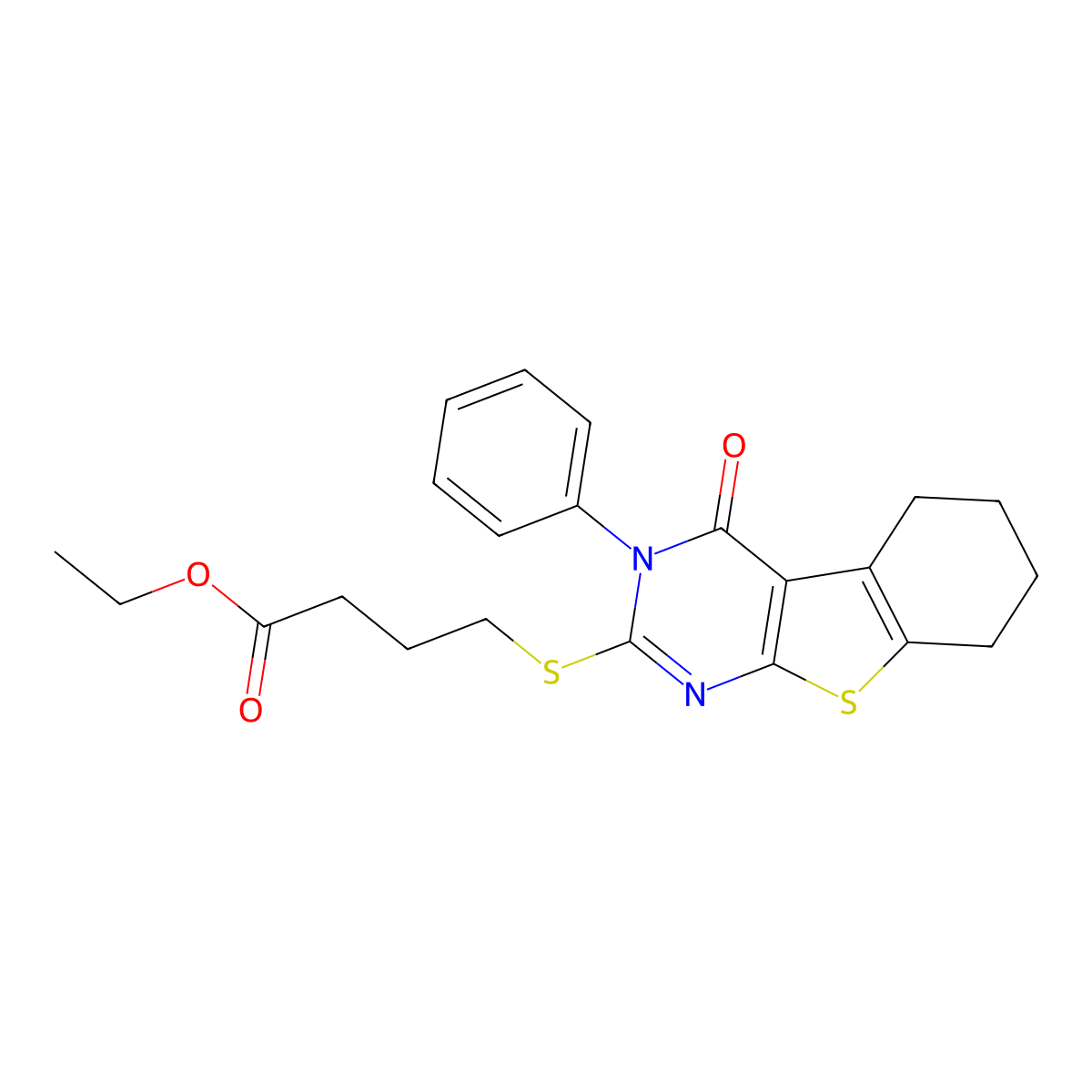 Ethyl 4-[(4-oxo-3-phenyl-3,4,5,6,7,8-hexahydro[1]benzothieno[2,3-d]pyrimidin-2-yl)sulfanyl]butanoate molecular structure, CAS 325693-62-7