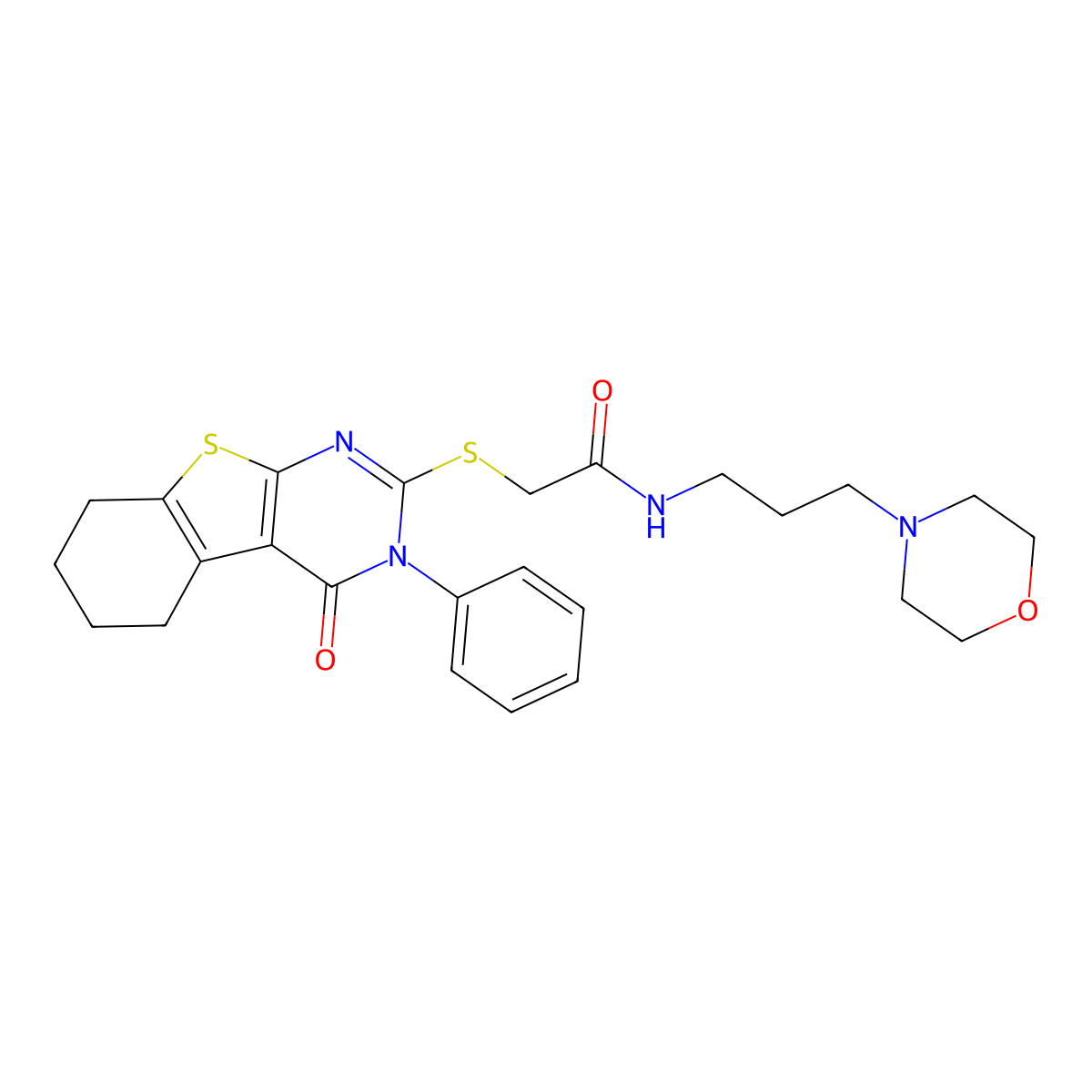N-(3-morpholin-4-ylpropyl)-2-[(4-oxo-3-phenyl-5,6,7,8-tetrahydro-[1]benzothiolo[2,3-d]pyrimidin-2-yl)sulfanyl]acetamide molecular structure, CAS 325693-63-8