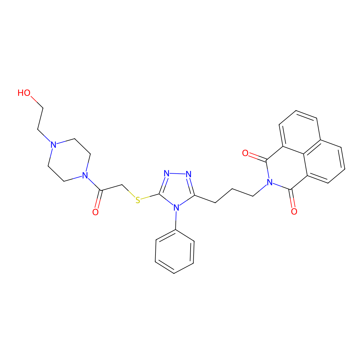 2-(3-(5-((2-(4-(2-hydroxyethyl)piperazin-1-yl)-2-oxoethyl)thio)-4-phenyl-4H-1,2,4-triazol-3-yl)propyl)-1H-benzo[de]isoquinoline-1,3(2H)-dione molecular structure, CAS 325693-76-3