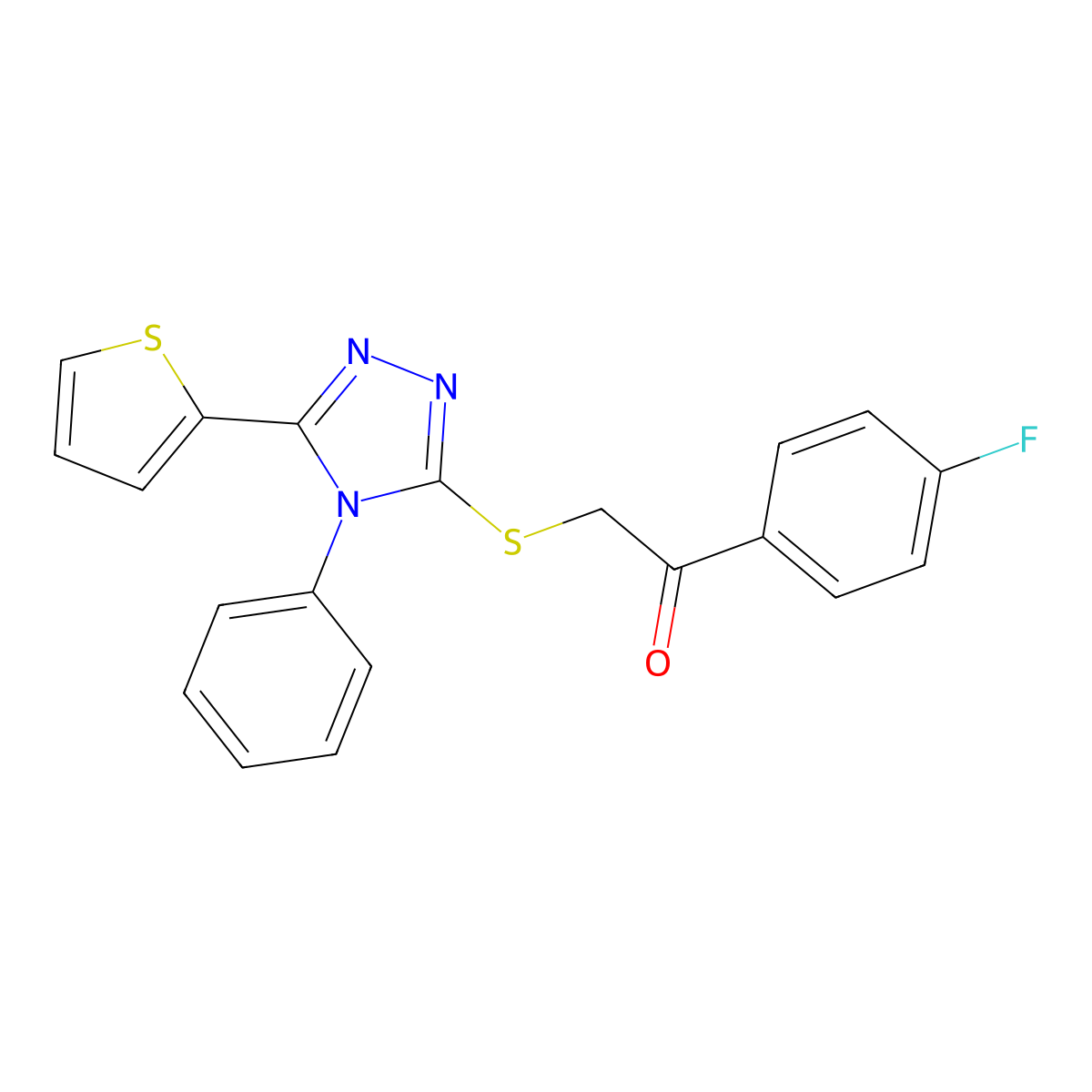 1-(4-fluorophenyl)-2-((4-phenyl-5-(thiophen-2-yl)-4H-1,2,4-triazol-3-yl)thio)ethanone molecular structure, CAS 325694-26-6