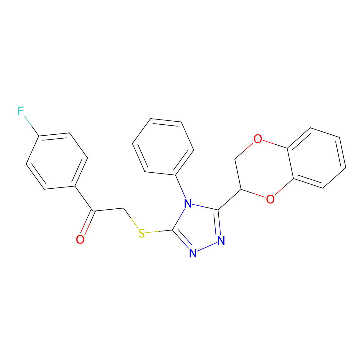 2-((5-(2,3-dihydrobenzo[b][1,4]dioxin-2-yl)-4-phenyl-4H-1,2,4-triazol-3-yl)thio)-1-(4-fluorophenyl)ethanone molecular structure, CAS 325694-32-4