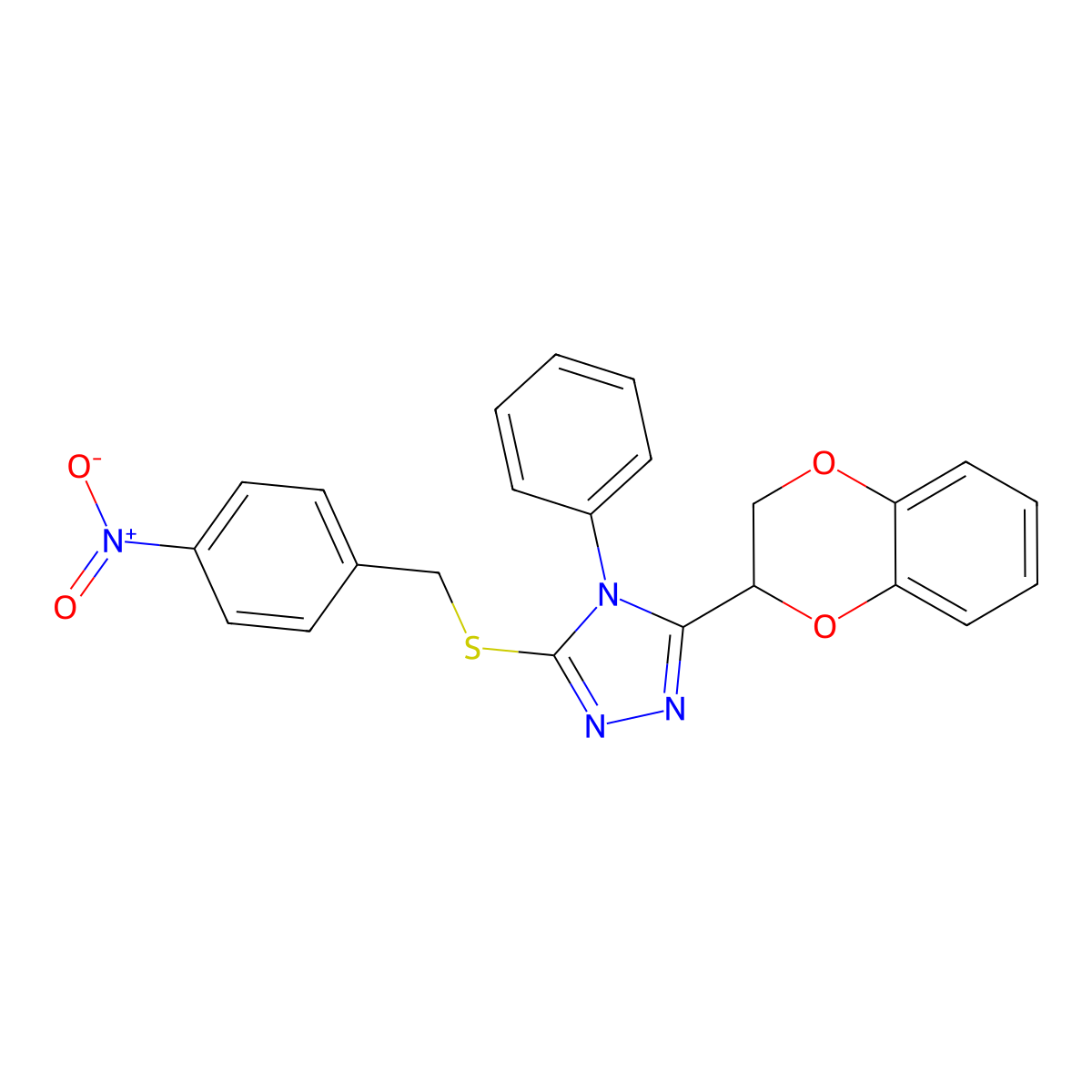 3-(2,3-dihydro-1,4-benzodioxin-2-yl)-5-({4-nitrobenzyl}sulfanyl)-4-phenyl-4H-1,2,4-triazole molecular structure, CAS 325694-34-6