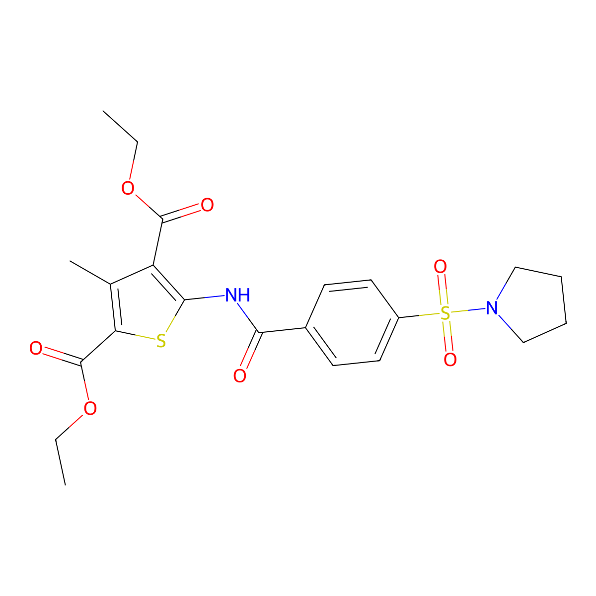 Diethyl 3-methyl-5-(4-(pyrrolidin-1-ylsulfonyl)benzamido)thiophene-2,4-dicarboxylate molecular structure, CAS 325694-41-5