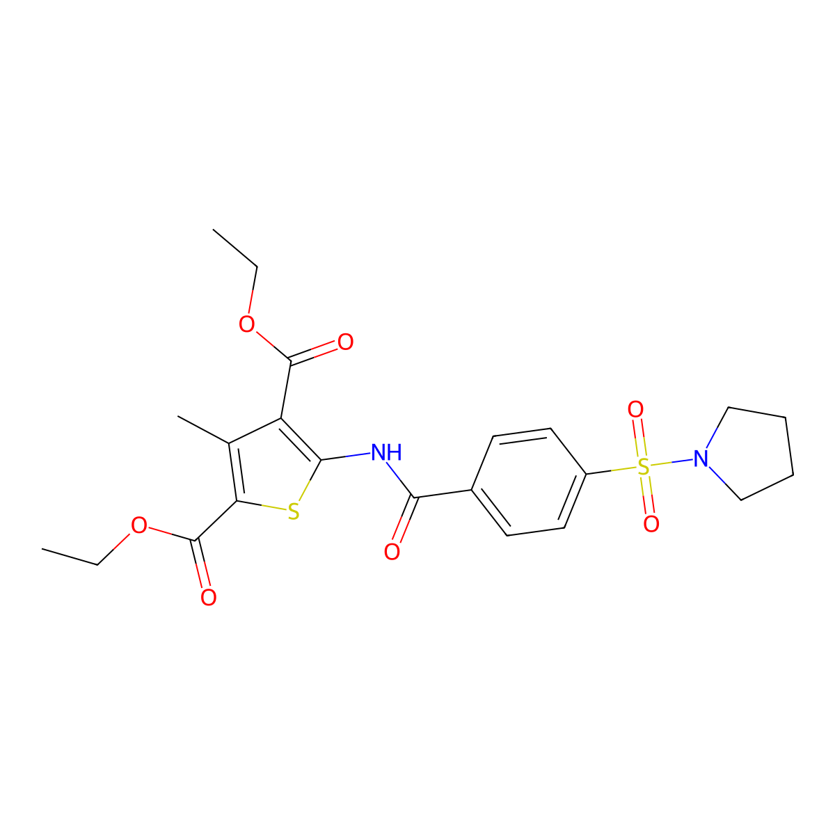 Diethyl 3-methyl-5-(4-(pyrrolidin-1-ylsulfonyl)benzamido)thiophene-2,4-dicarboxylate molecular structure, CAS 325694-41-5