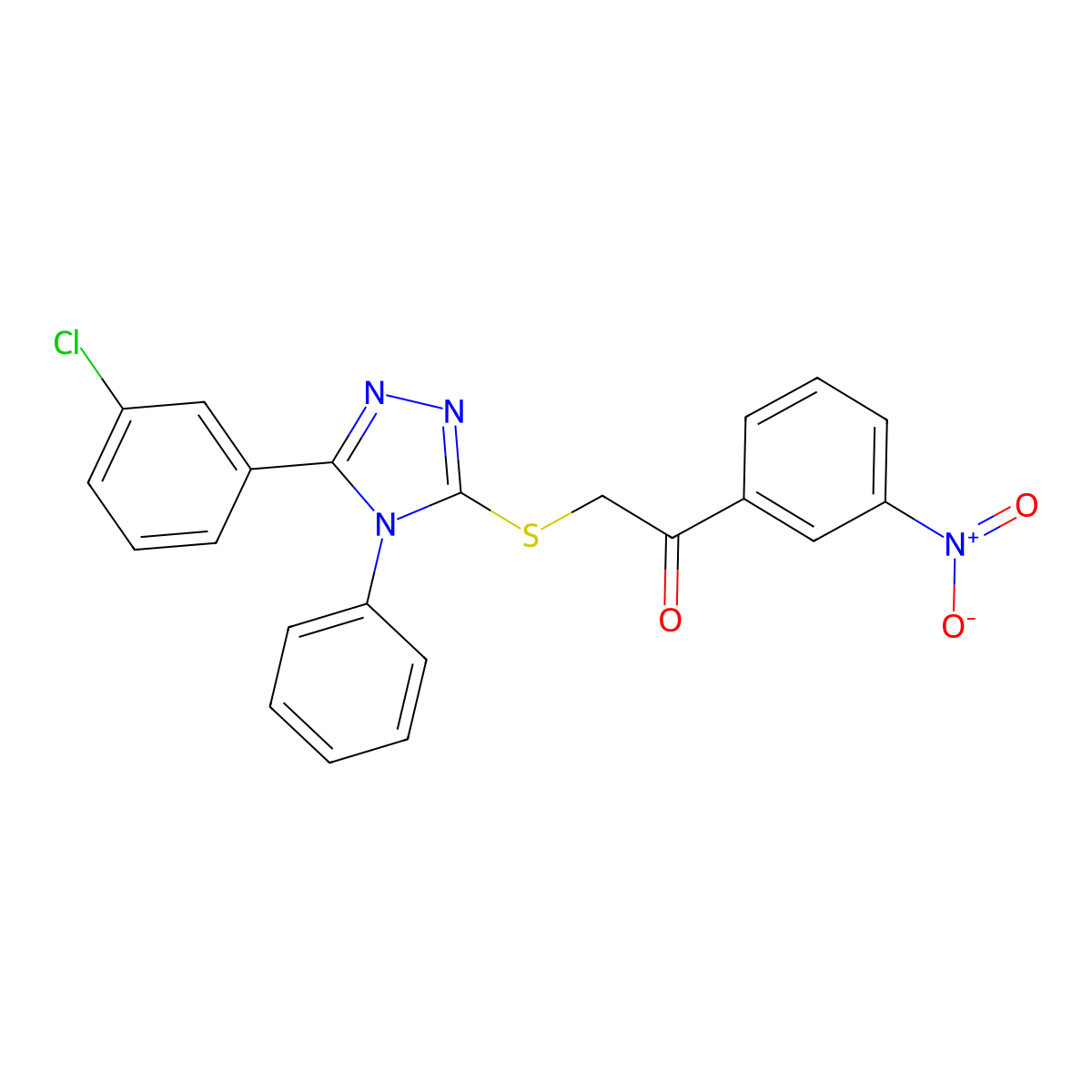 2-((5-(3-chlorophenyl)-4-phenyl-4H-1,2,4-triazol-3-yl)thio)-1-(3-nitrophenyl)ethanone molecular structure, CAS 325694-42-6