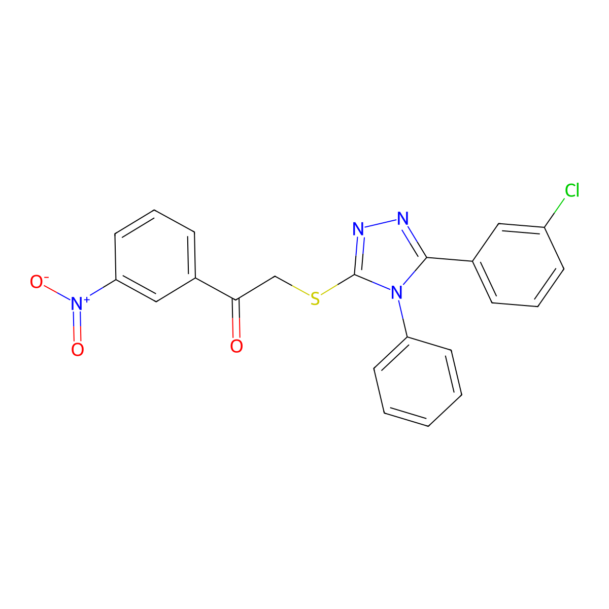 2-((5-(3-chlorophenyl)-4-phenyl-4H-1,2,4-triazol-3-yl)thio)-1-(3-nitrophenyl)ethanone molecular structure, CAS 325694-42-6