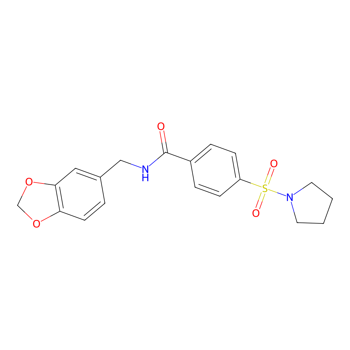 N-(1,3-benzodioxol-5-ylmethyl)-4-(pyrrolidin-1-ylsulfonyl)benzamide molecular structure, CAS 325694-45-9