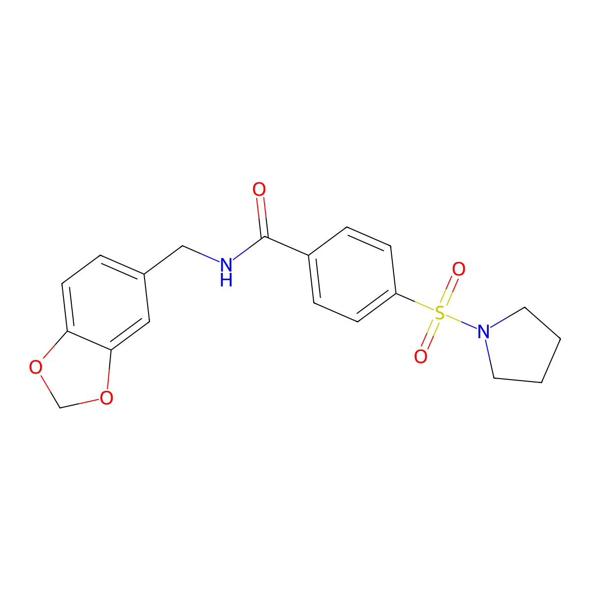 N-(1,3-benzodioxol-5-ylmethyl)-4-(pyrrolidin-1-ylsulfonyl)benzamide molecular structure, CAS 325694-45-9