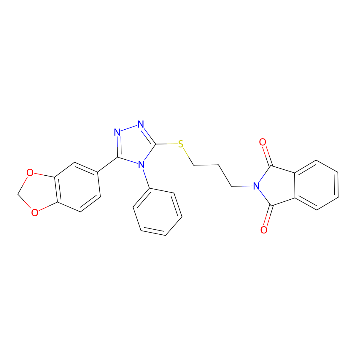 2-(3-((5-(benzo[d][1,3]dioxol-5-yl)-4-phenyl-4H-1,2,4-triazol-3-yl)thio)propyl)isoindoline-1,3-dione molecular structure, CAS 325694-48-2