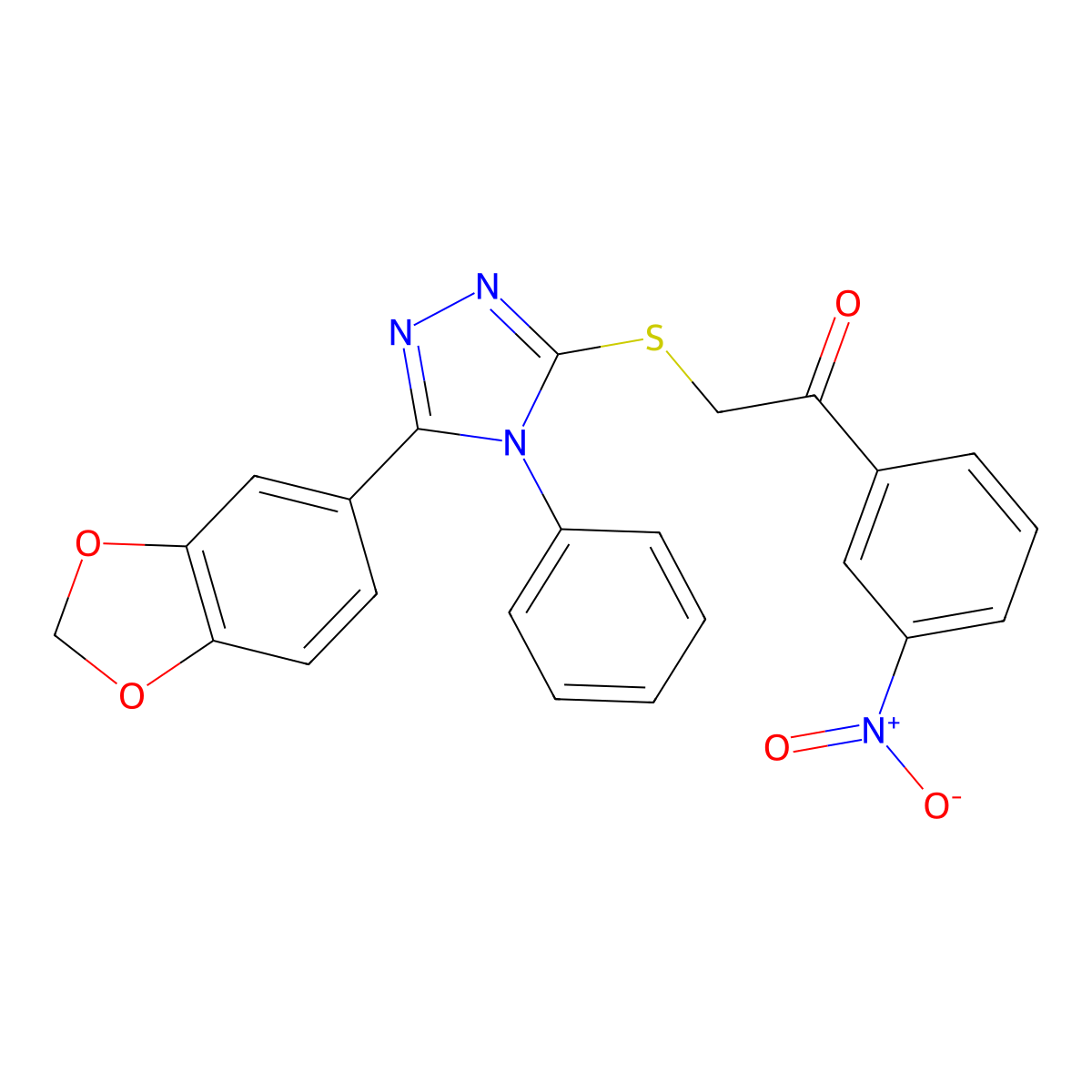 2-[[5-(1,3-Benzodioxol-5-yl)-4-phenyl-1,2,4-triazol-3-yl]sulfanyl]-1-(3-nitrophenyl)ethanone molecular structure, CAS 325694-49-3
