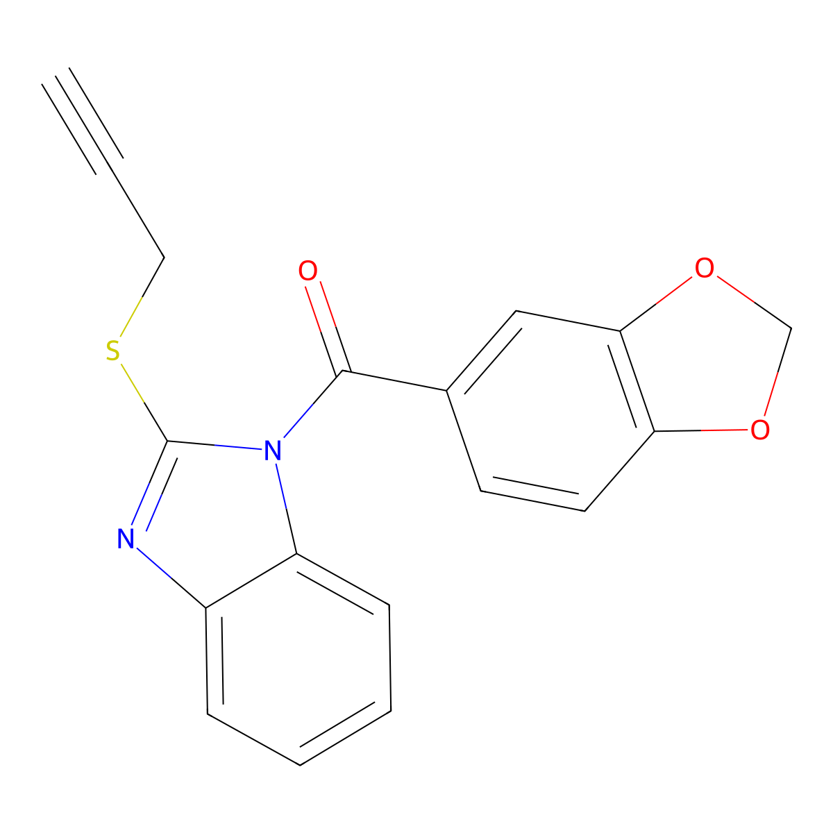 Benzo[1,3]dioxol-5-yl-(2-prop-2-ynylsulfanyl-benzoimidazol-1-yl)-methanone molecular structure, CAS 325694-54-0