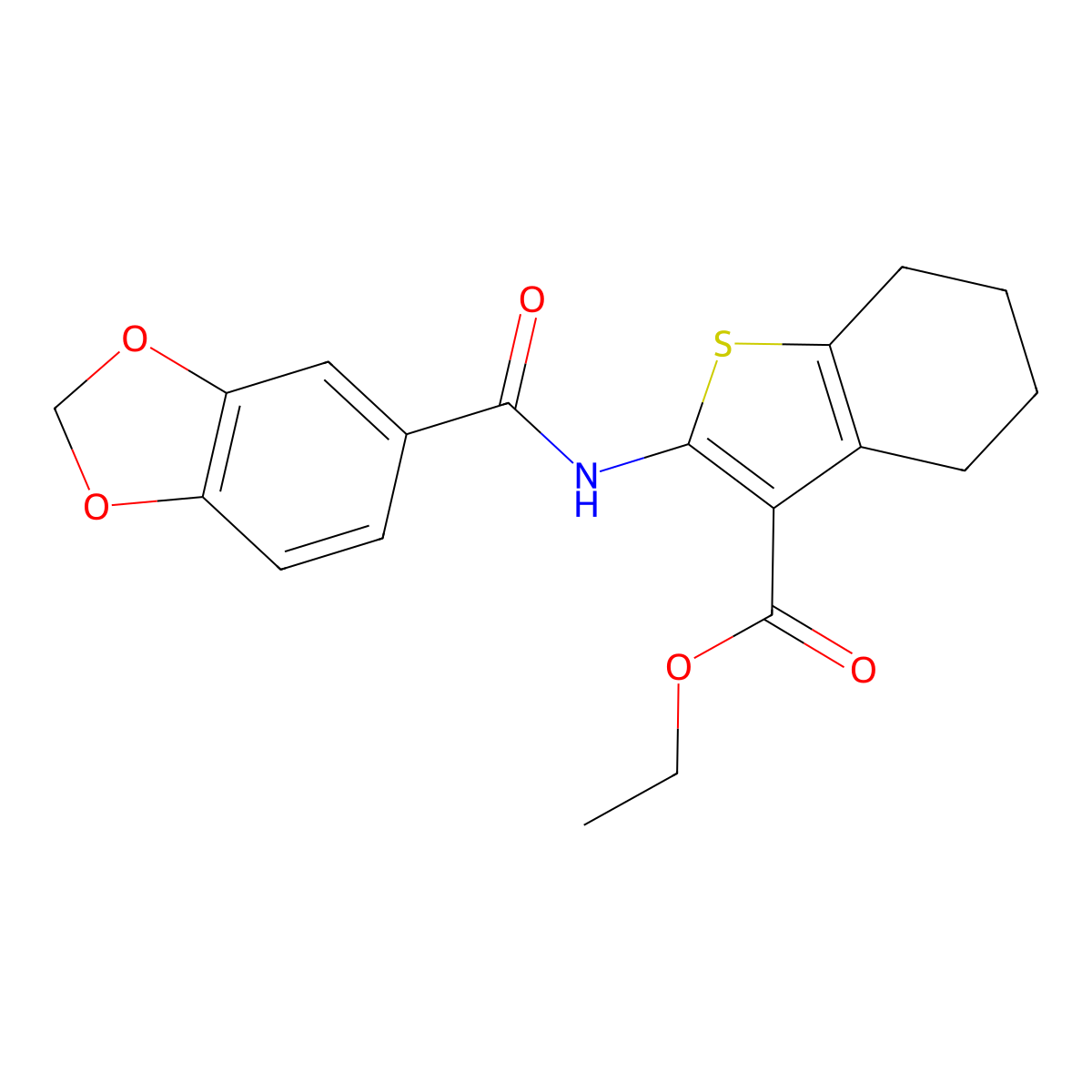 Ethyl 2-[(1,3-benzodioxol-5-ylcarbonyl)amino]-4,5,6,7-tetrahydro-1-benzothiophene-3-carboxylate molecular structure, CAS 325694-57-3