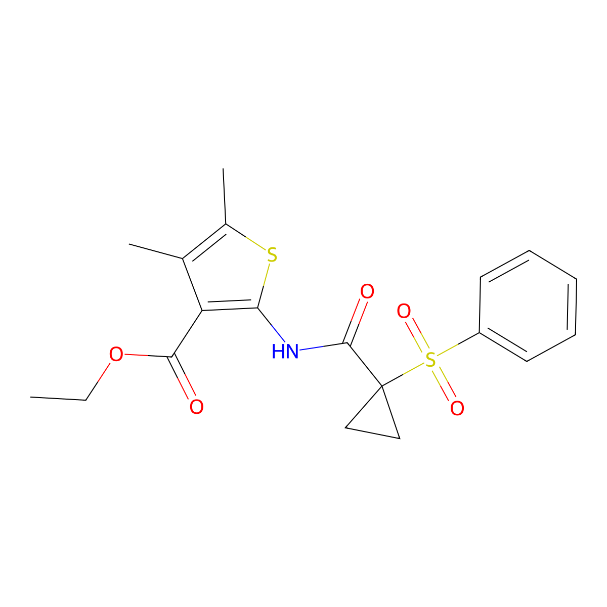 Ethyl 4,5-dimethyl-2-({[1-(phenylsulfonyl)cyclopropyl]carbonyl}amino)thiophene-3-carboxylate molecular structure, CAS 325694-82-4