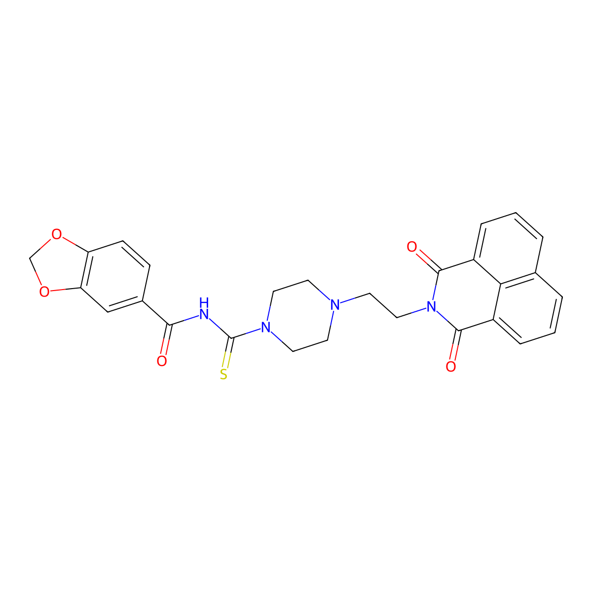 N-[4-(2-{2,4-dioxo-3-azatricyclo[7.3.1.0^{5,13}]trideca-1(12),5,7,9(13),10-pentaen-3-yl}ethyl)piperazine-1-carbothioyl]-2H-1,3-benzodioxole-5-carboxamide molecular structure, CAS 325694-87-9