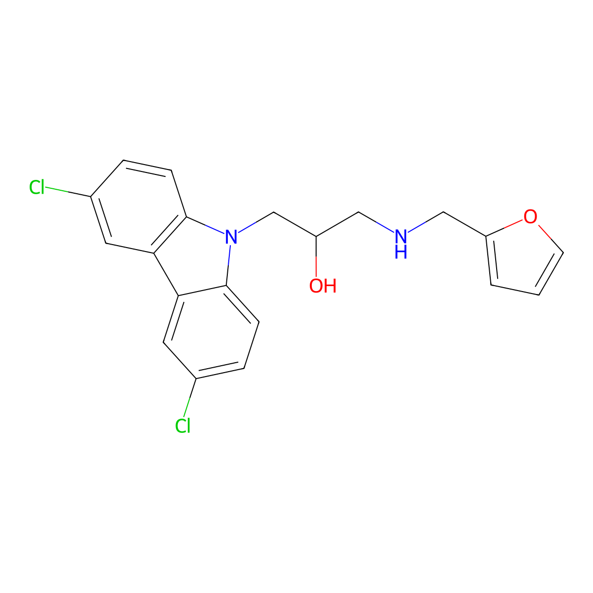 1-(3,6-dichloro-9H-carbazol-9-yl)-3-((furan-2-ylmethyl)amino)propan-2-ol molecular structure, CAS 325695-34-9