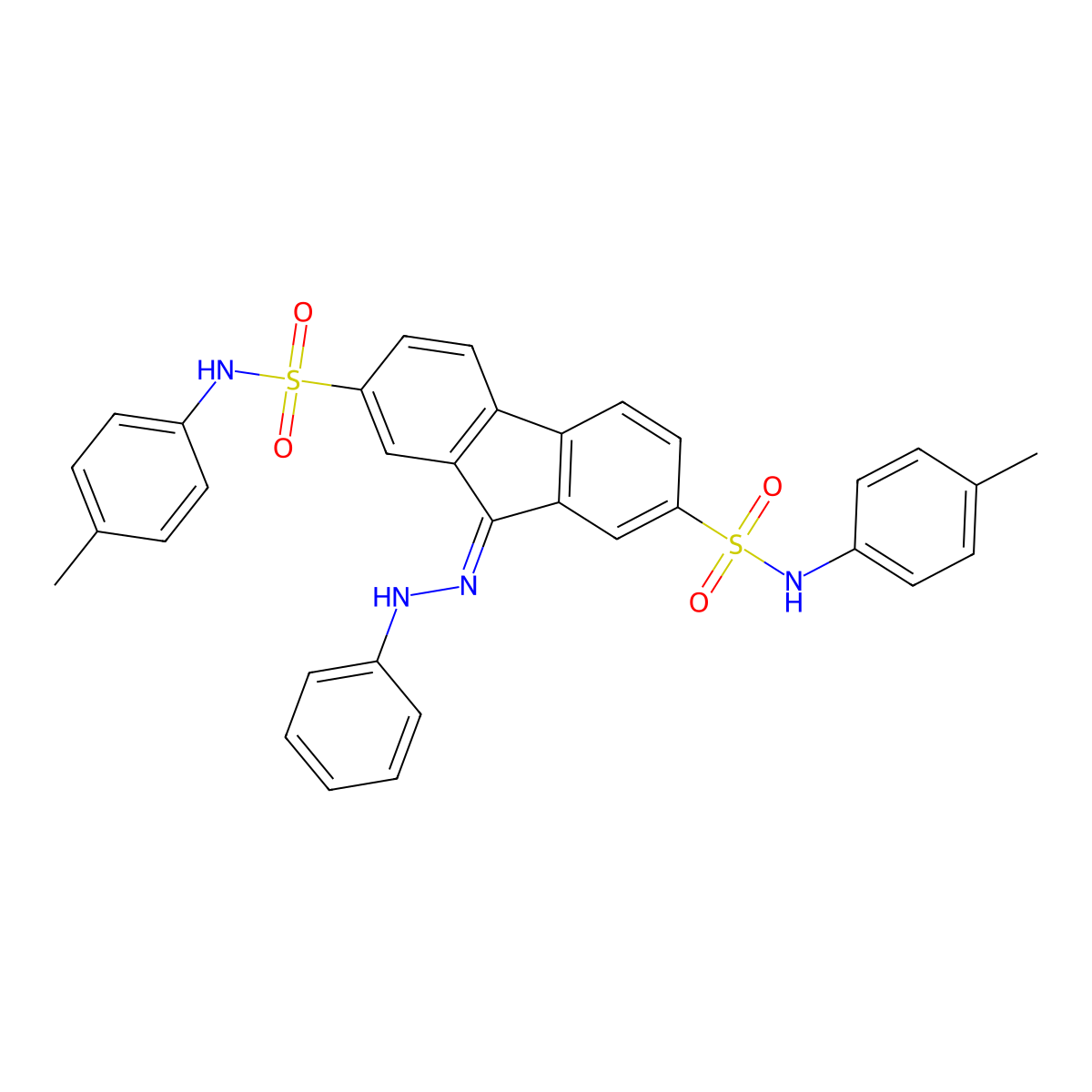 9-(2-phenylhydrazono)-N2,N7-di-p-tolyl-9H-fluorene-2,7-disulfonamide molecular structure, CAS 325695-41-8