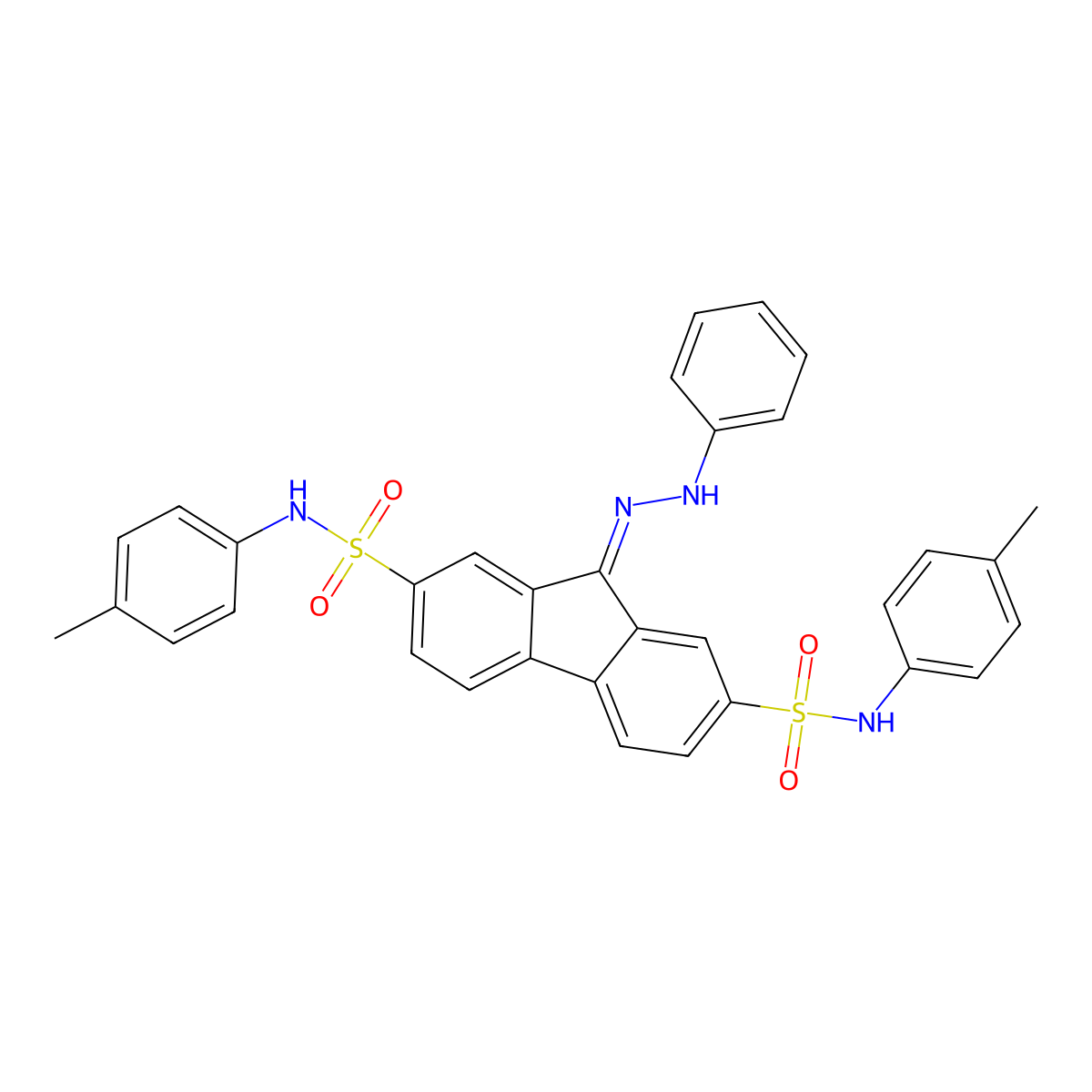 9-(2-phenylhydrazono)-N2,N7-di-p-tolyl-9H-fluorene-2,7-disulfonamide molecular structure, CAS 325695-41-8