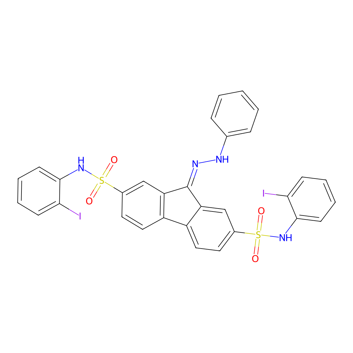 N2,N7-bis(2-iodophenyl)-9-(2-phenylhydrazin-1-ylidene)-9H-fluorene-2,7-disulfonamide molecular structure, CAS 325695-44-1